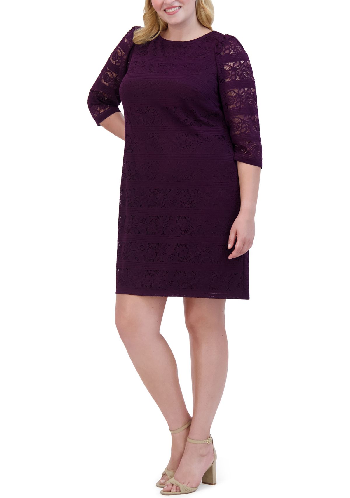Plus Size Wide Neck Solid Lace Sheath Dress