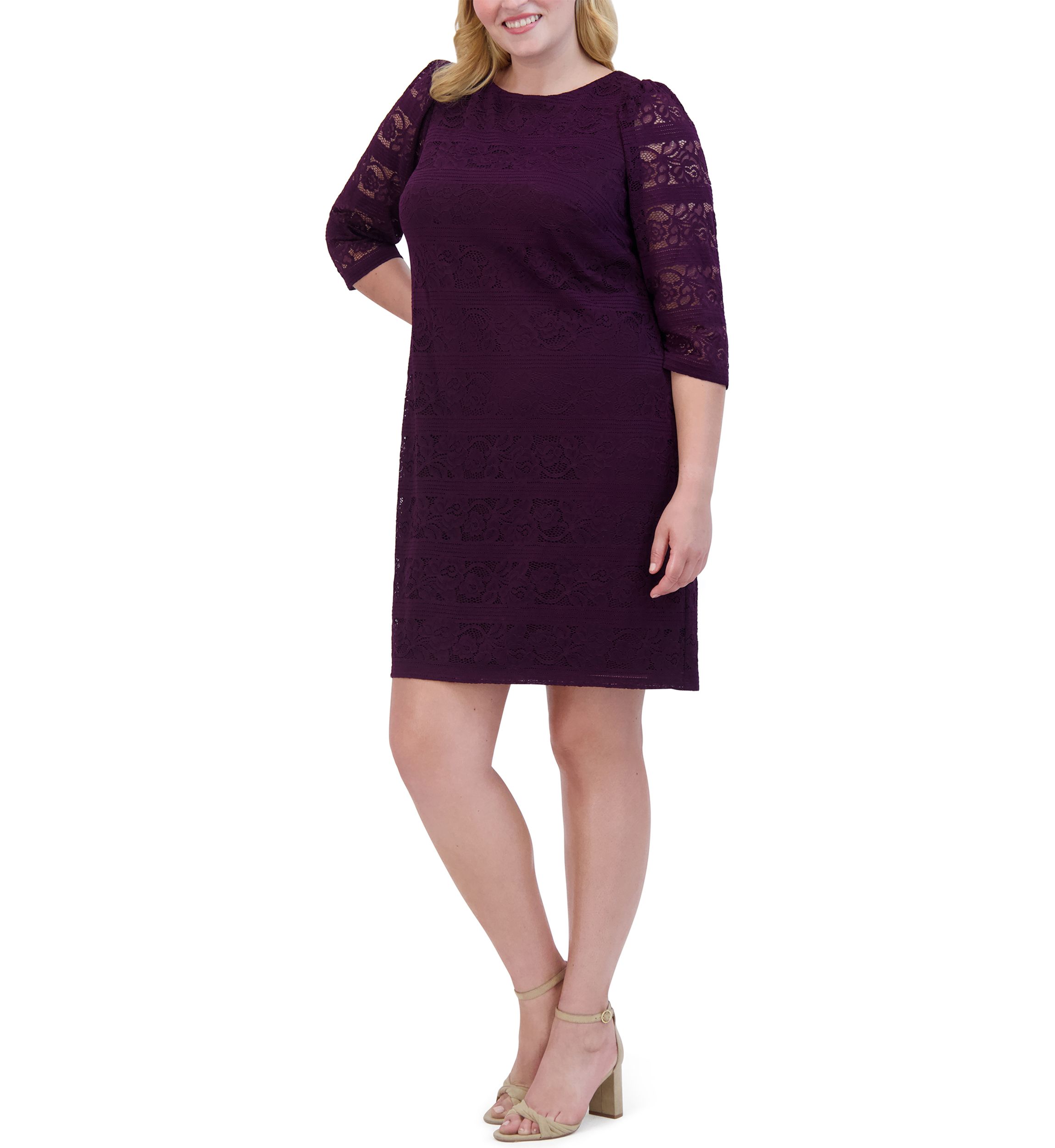 Plus Size Wide Neck Solid Lace Sheath Dress