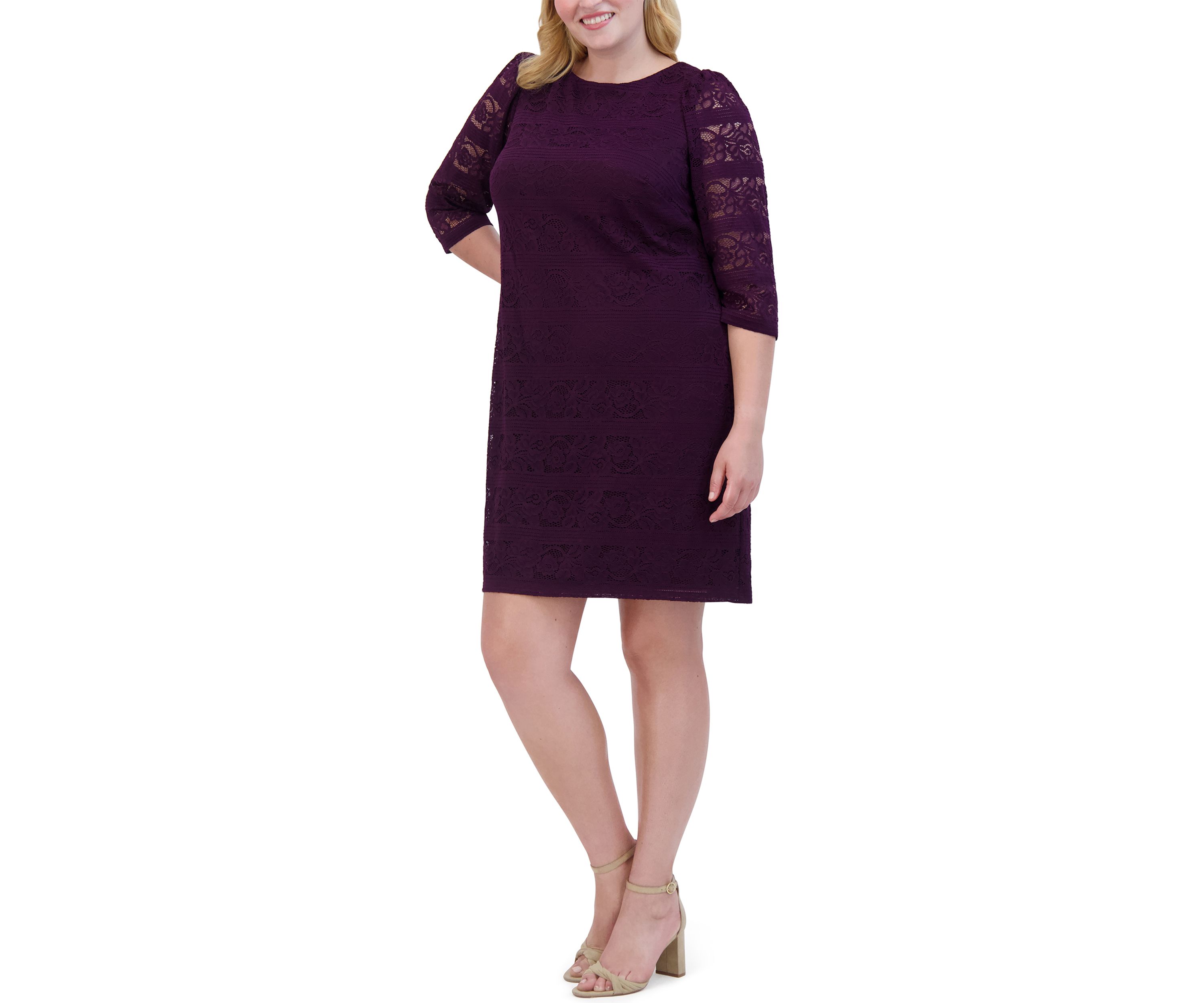 Plus Size Wide Neck Solid Lace Sheath Dress