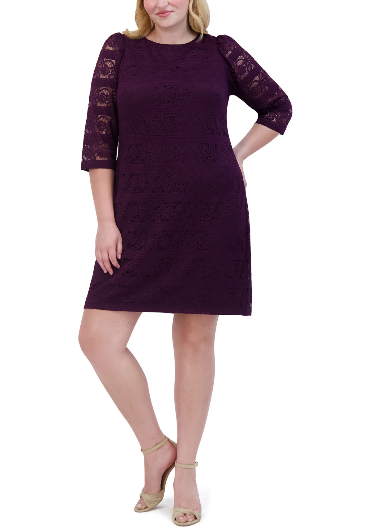 Plus Size Wide Neck Solid Lace Sheath Dress