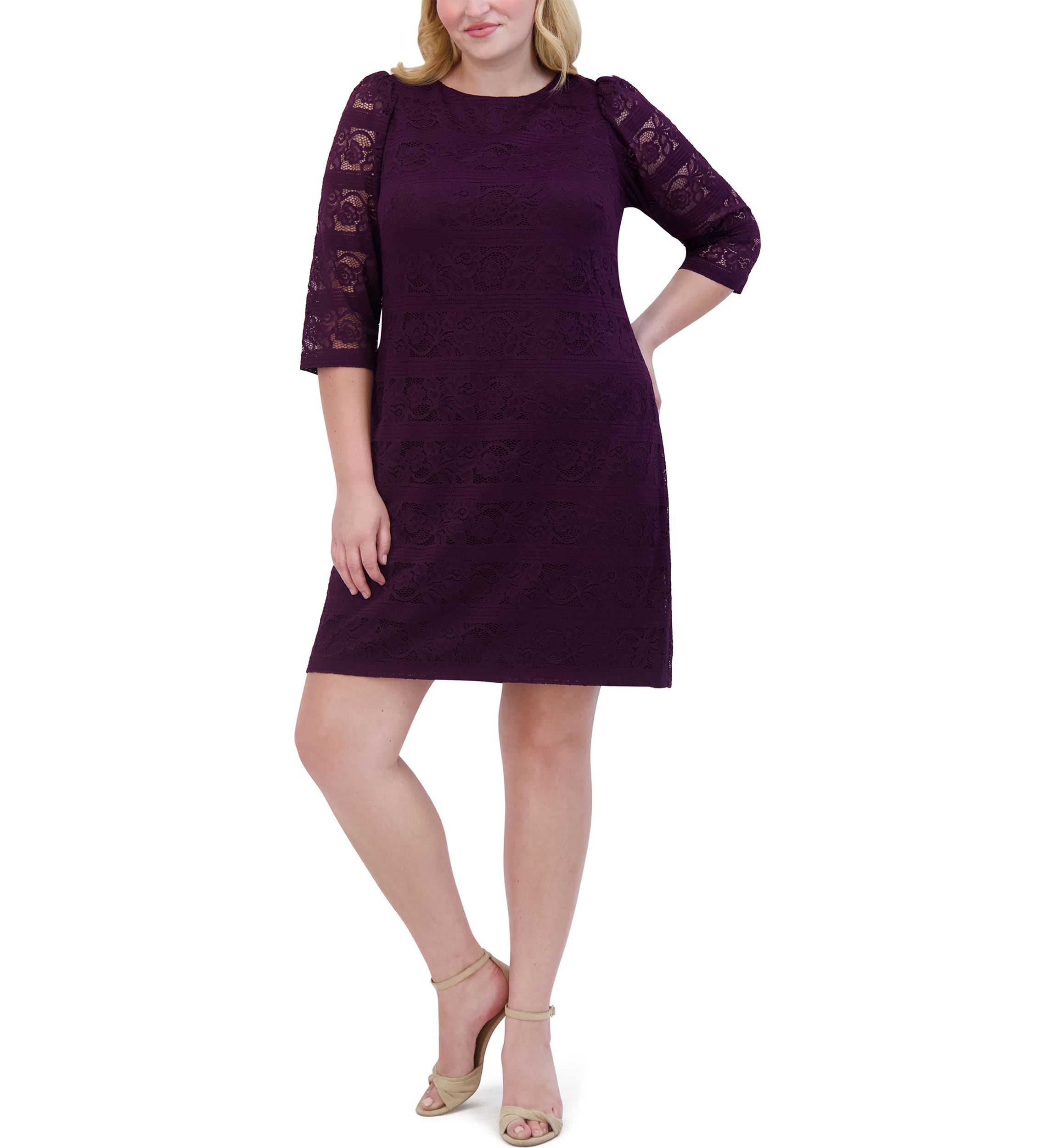 Plus Size Wide Neck Solid Lace Sheath Dress