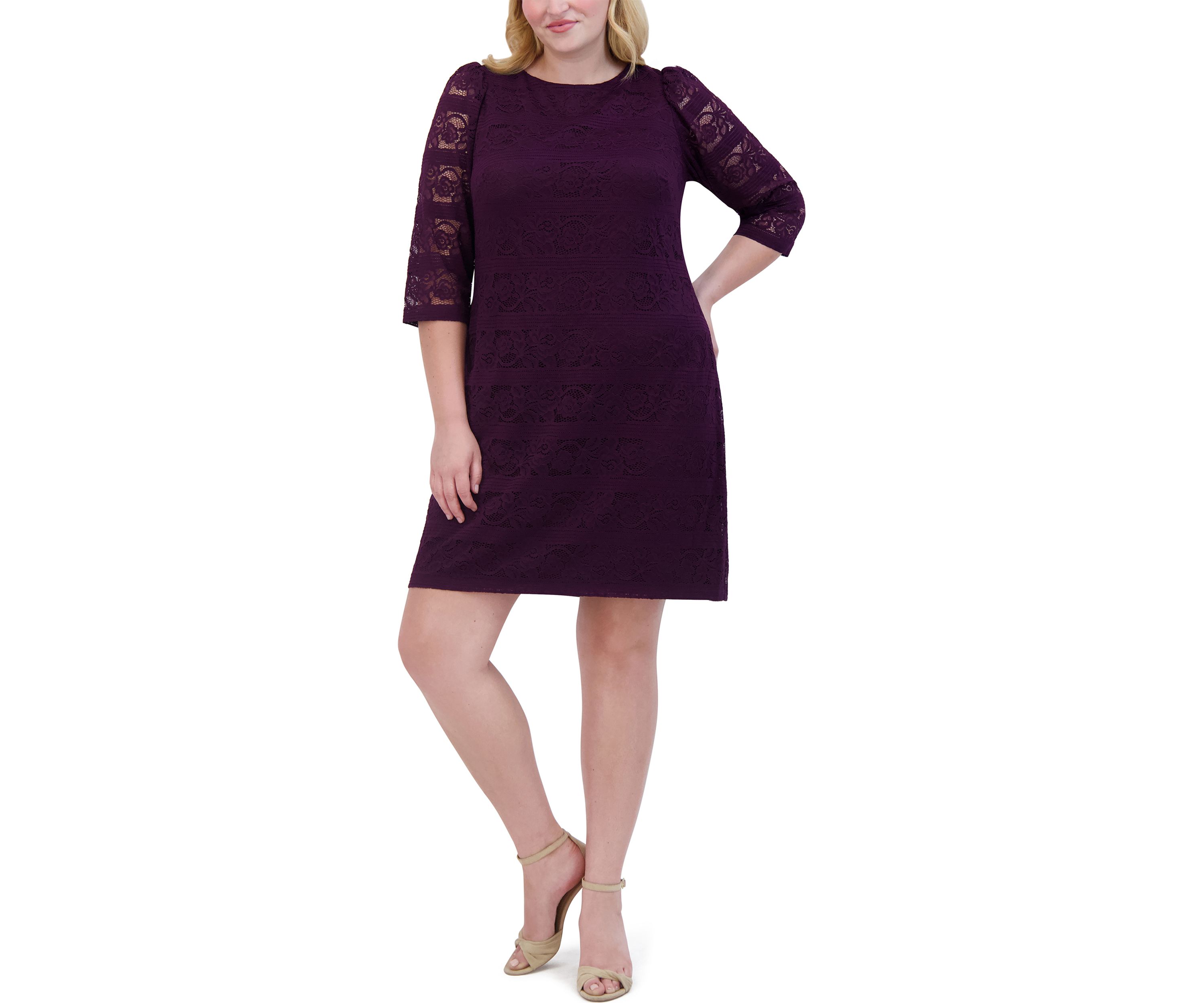 Plus Size Wide Neck Solid Lace Sheath Dress