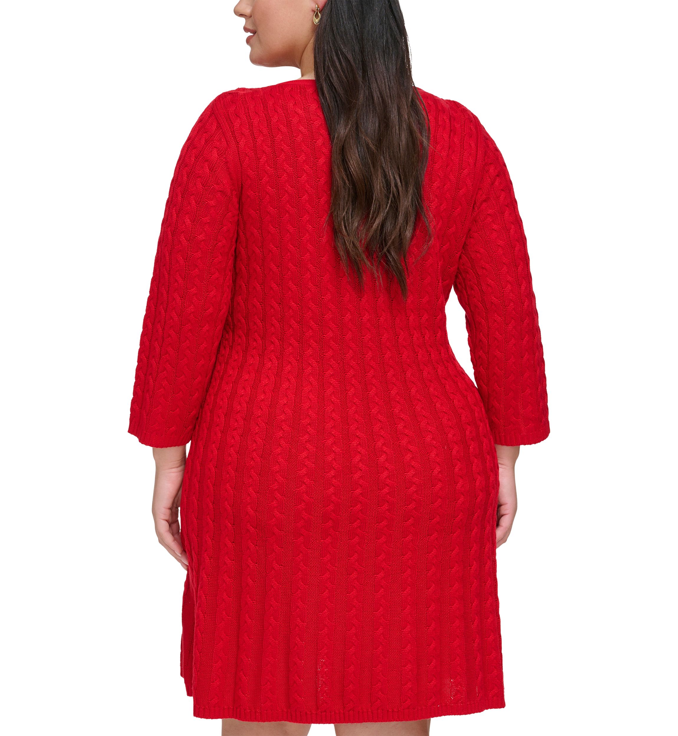 Plus Size 3/4 Sleeve Solid Knit A-Line Sweater Dress