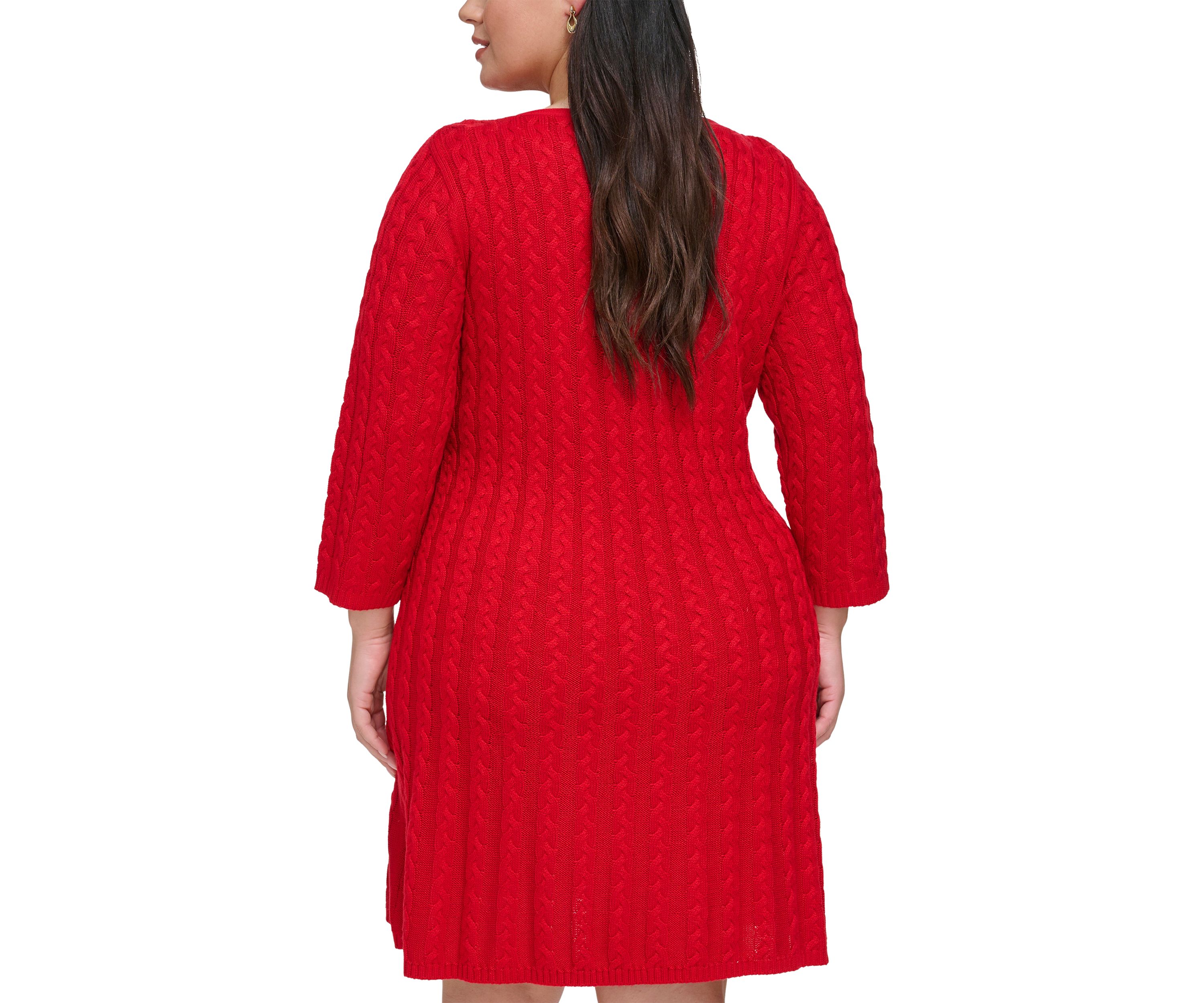 Plus Size 3/4 Sleeve Solid Knit A-Line Sweater Dress