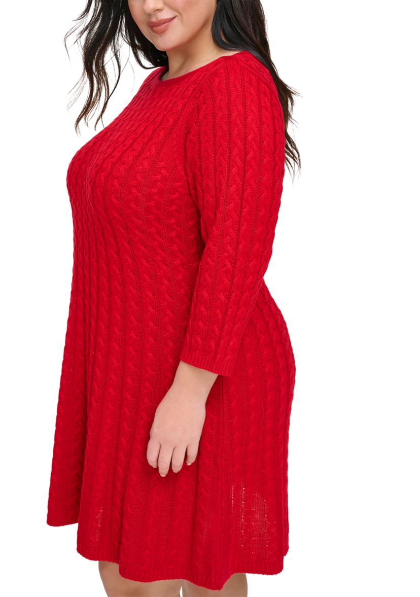 Plus Size 3/4 Sleeve Solid Knit A-Line Sweater Dress