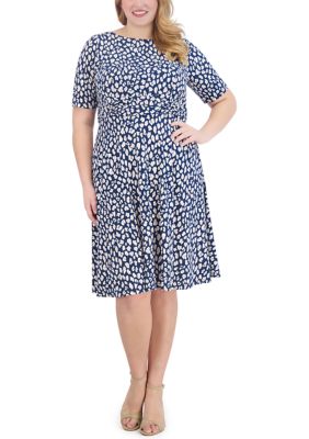 New Plus Size Women Short Sleeves Boat Neck Polka Dot Print Cute Casual  Dress