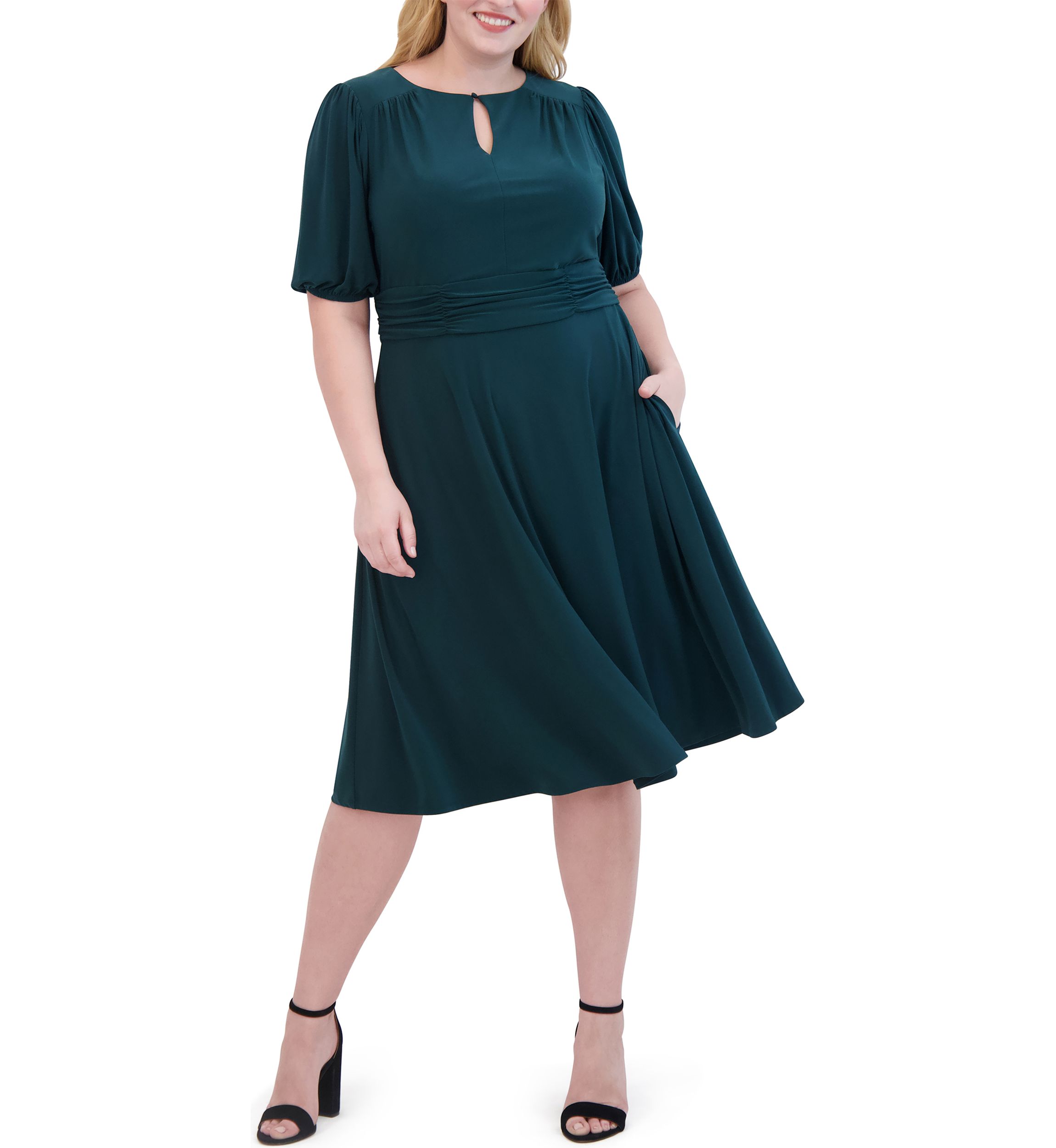 Plus Size Keyhole Solid Belted Dress