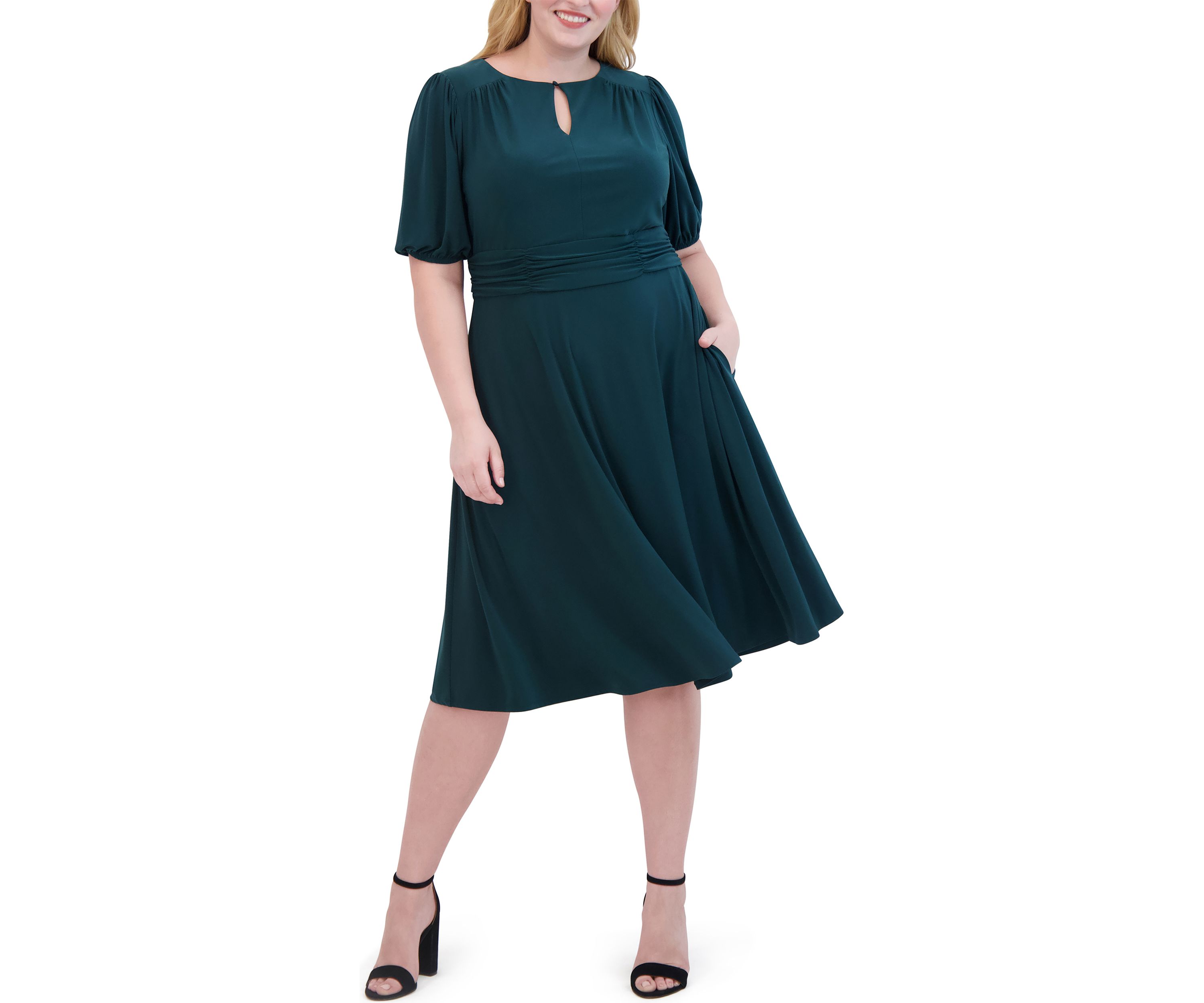 Plus Size Keyhole Solid Belted Dress