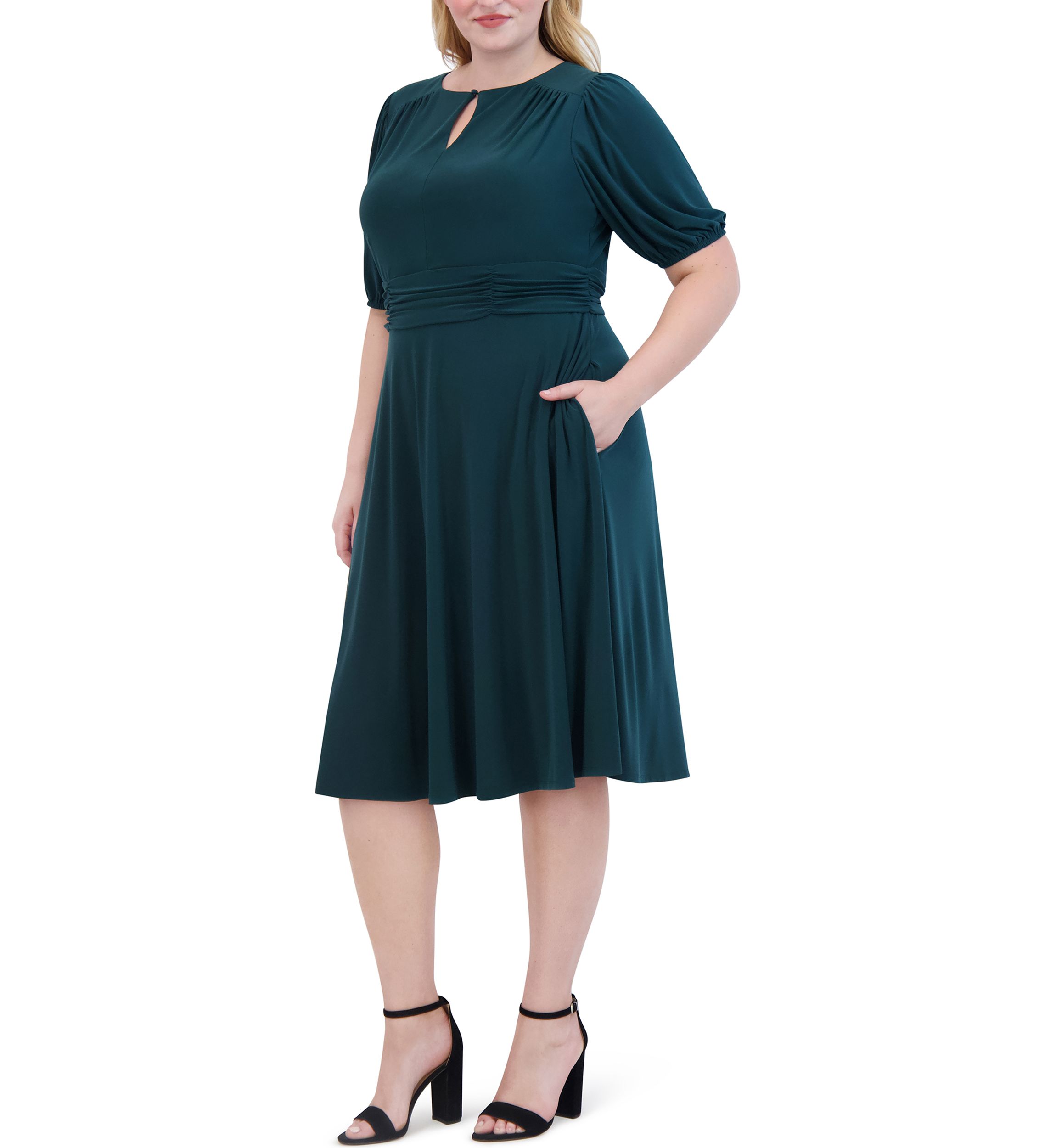 Plus Size Keyhole Solid Belted Dress