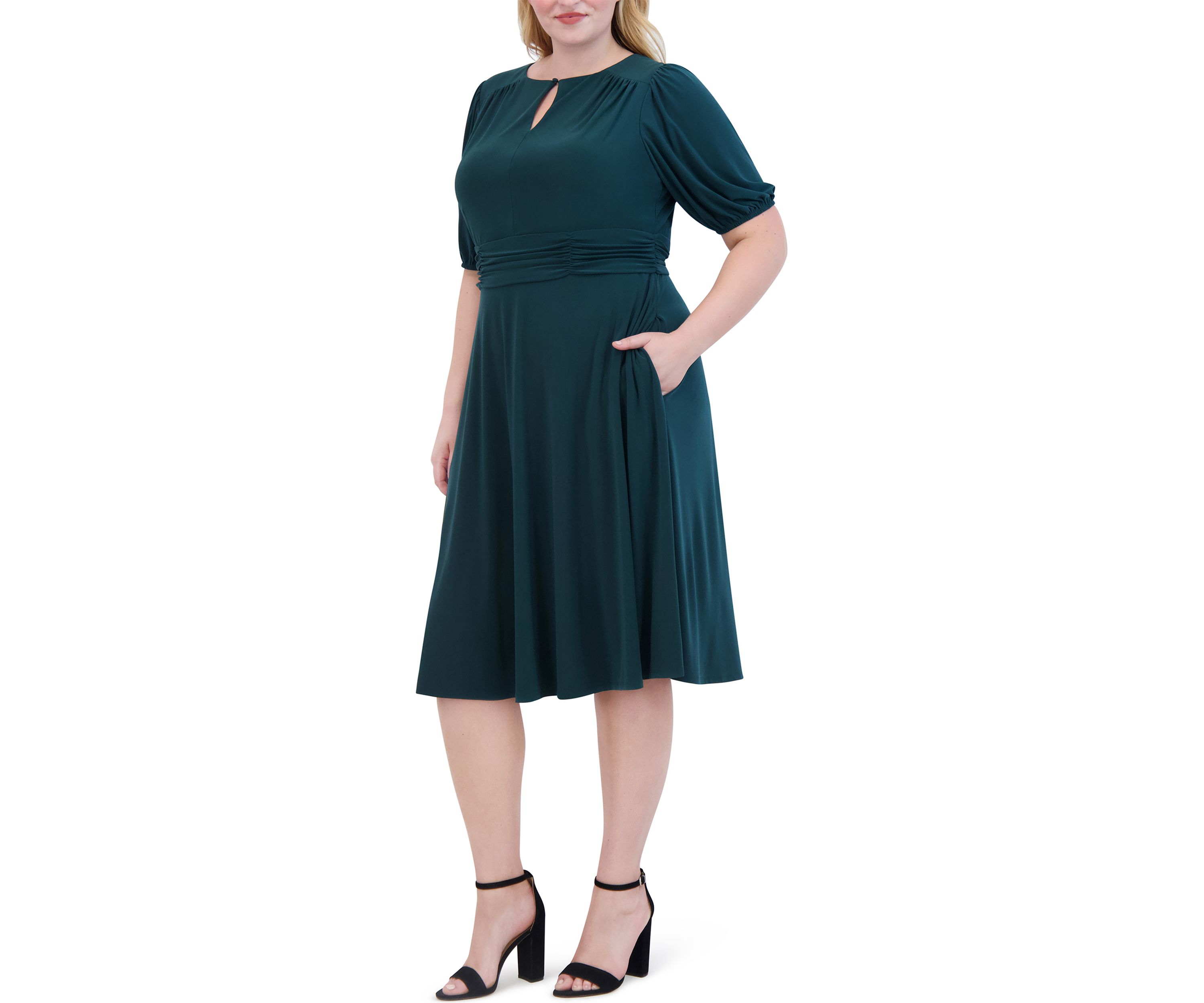 Plus Size Keyhole Solid Belted Dress