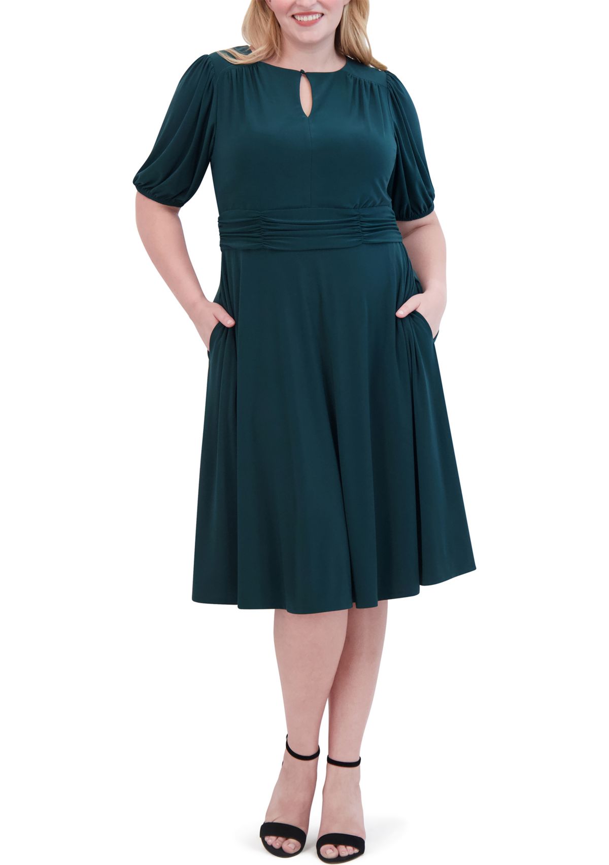 Plus Size Keyhole Solid Belted Dress