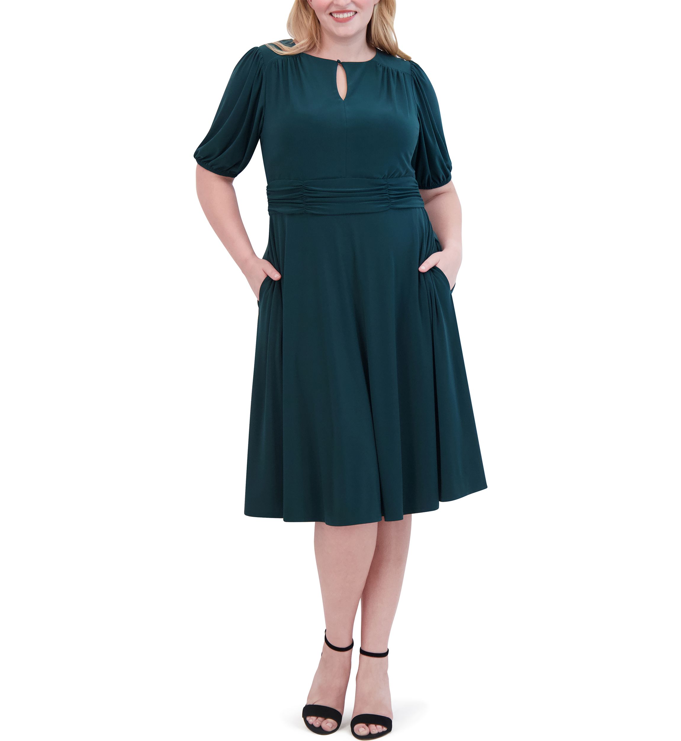 Plus Size Keyhole Solid Belted Dress