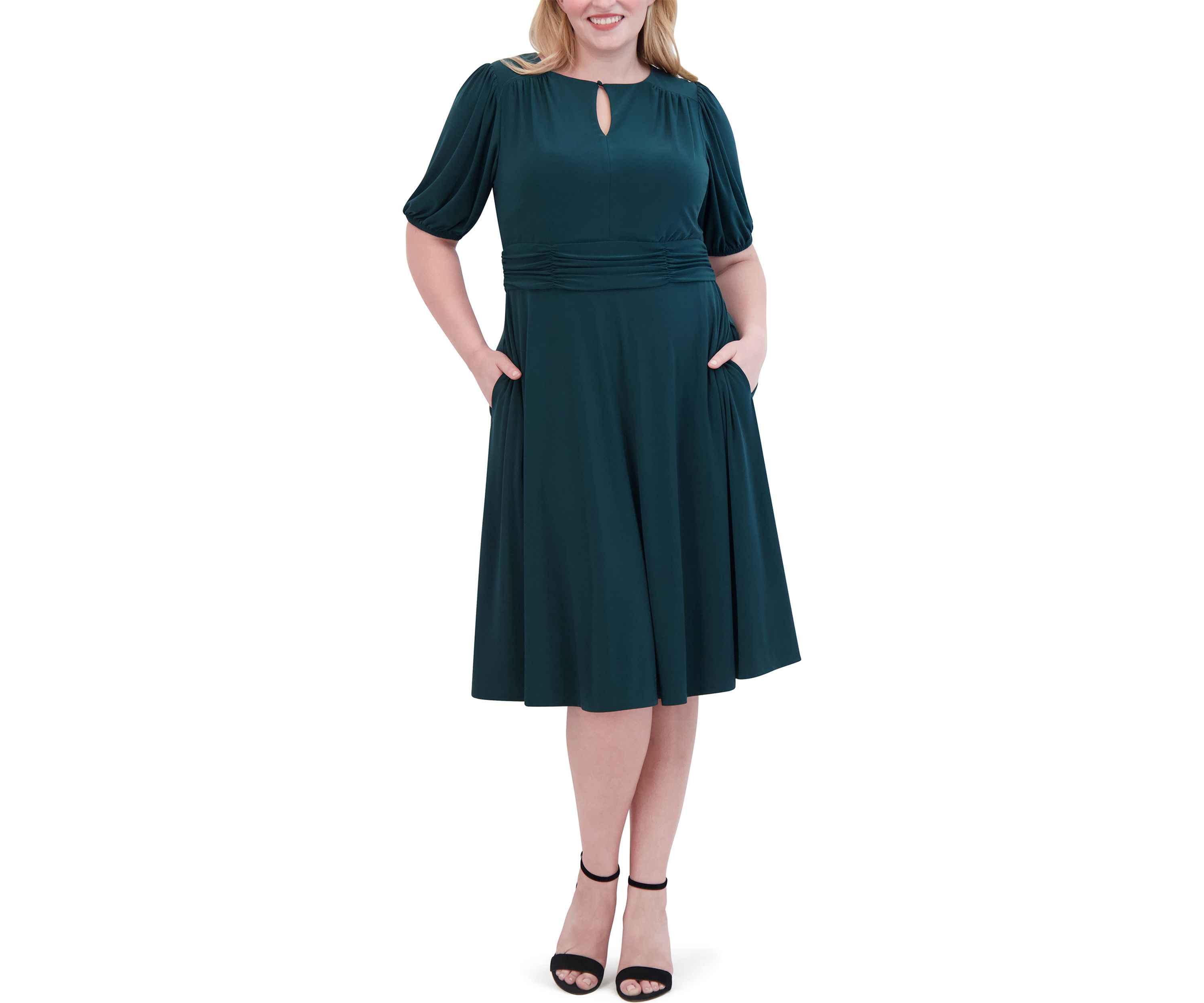 Plus Size Keyhole Solid Belted Dress