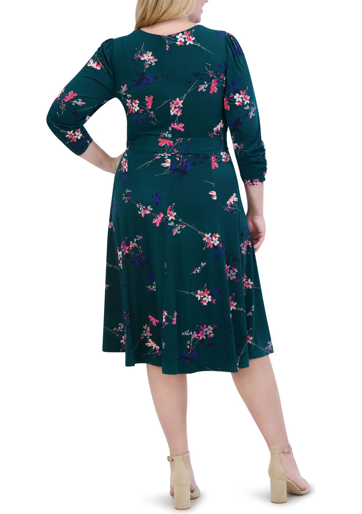 Plus Size Floral Belted A-Line Dress