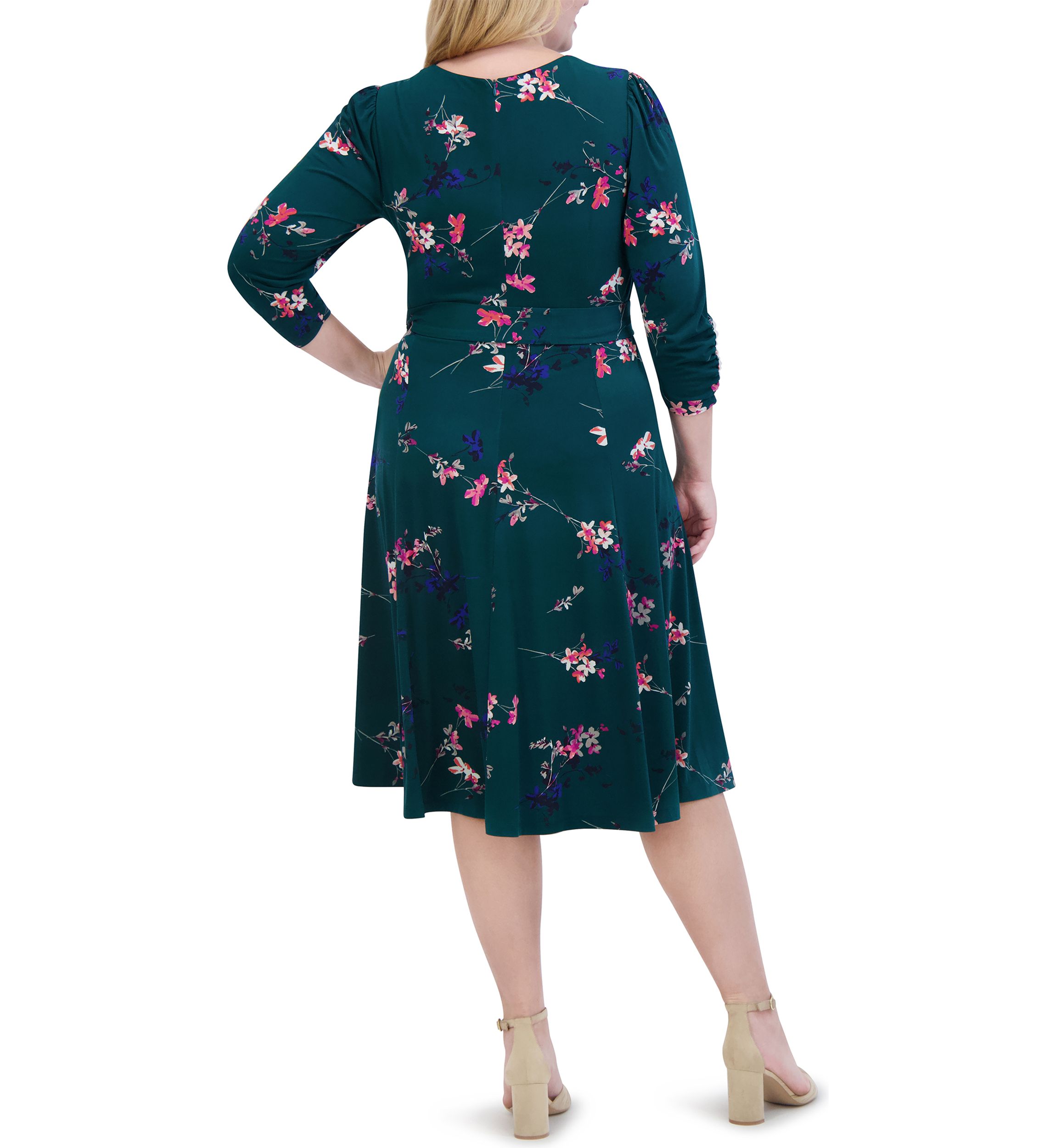 Plus Size Floral Belted A-Line Dress