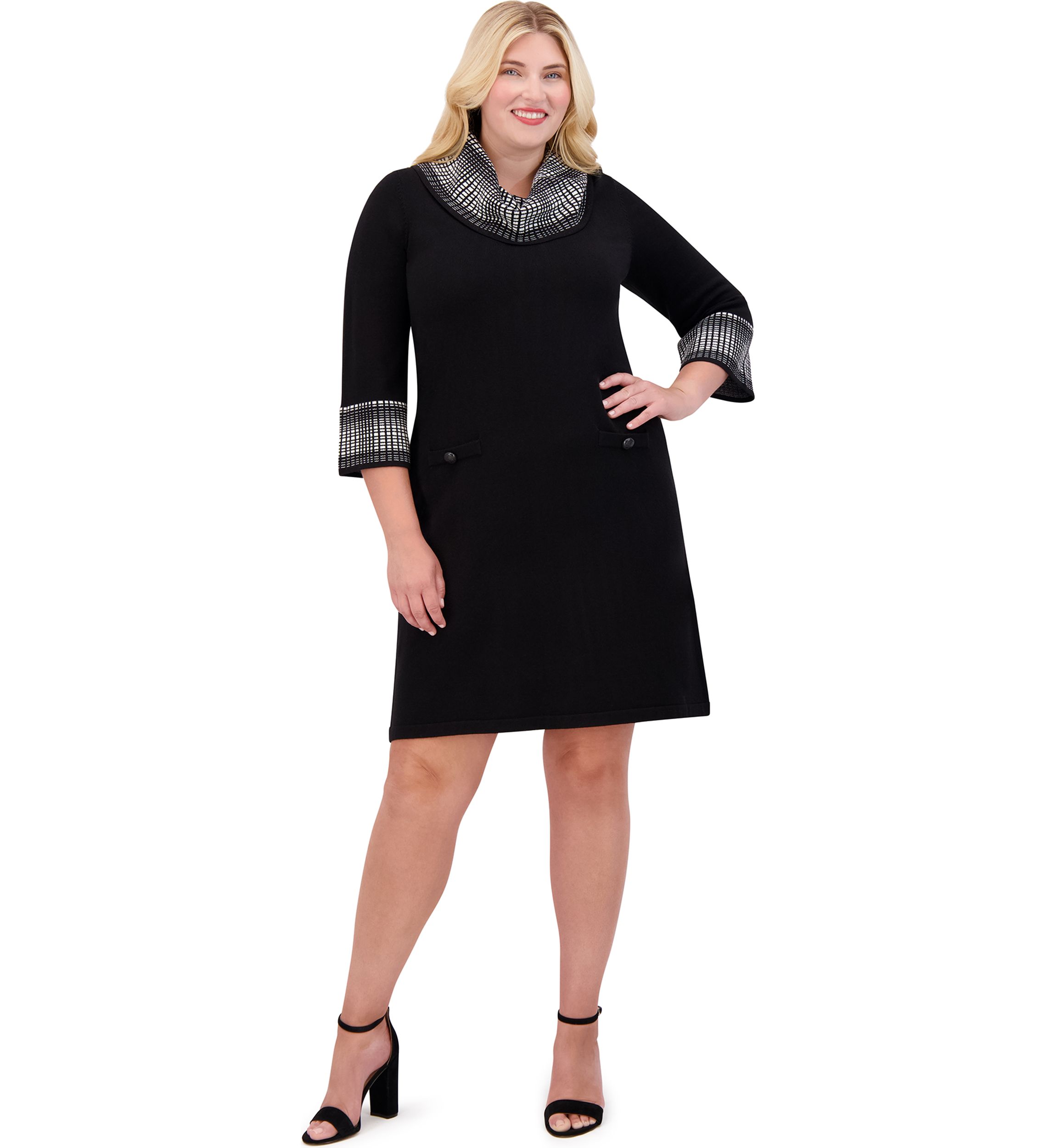Plus Size Turtleneck Sweater Knit A-Line Dress