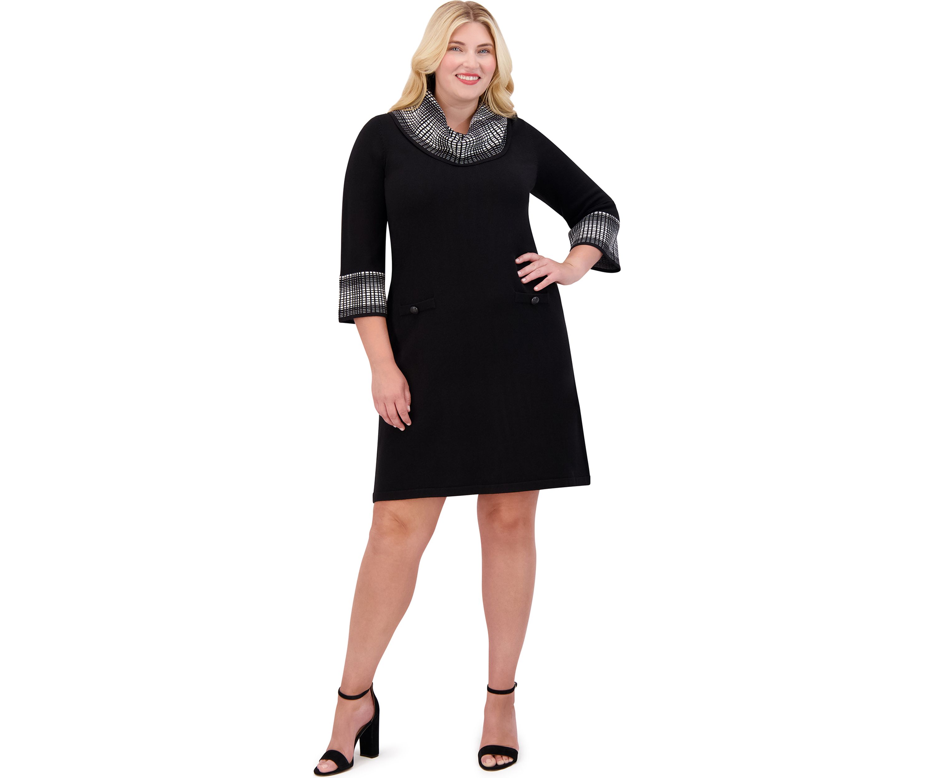 Plus Size Turtleneck Sweater Knit A-Line Dress
