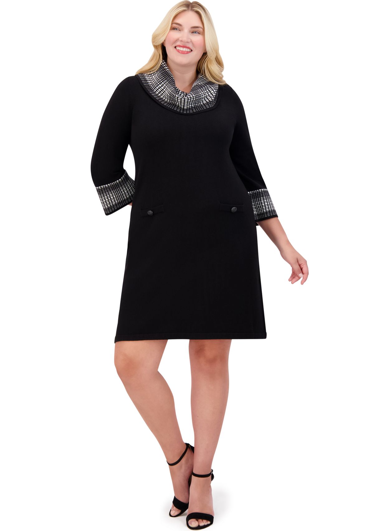 Plus Size Turtleneck Sweater Knit A-Line Dress