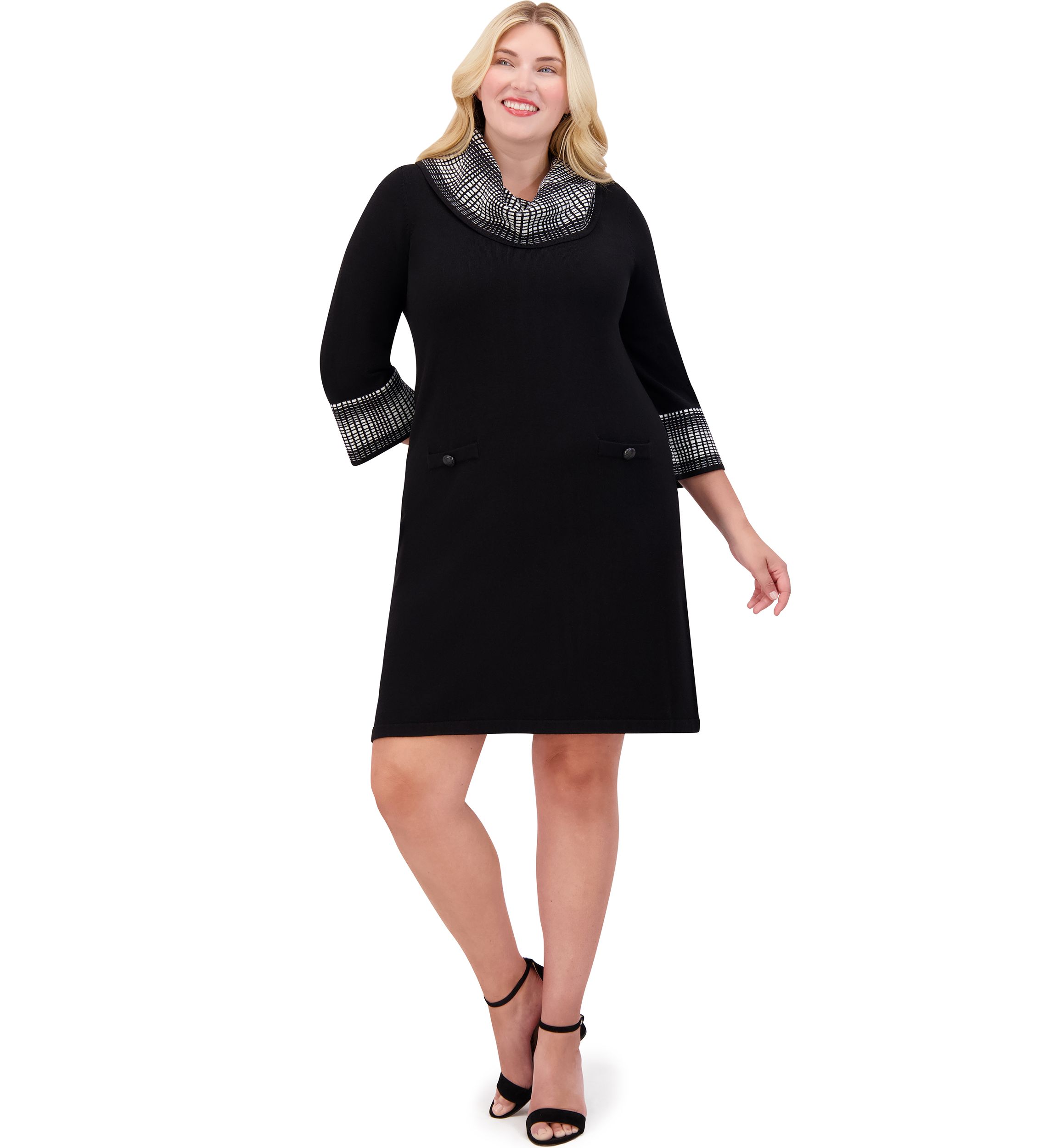 Plus Size Turtleneck Sweater Knit A-Line Dress