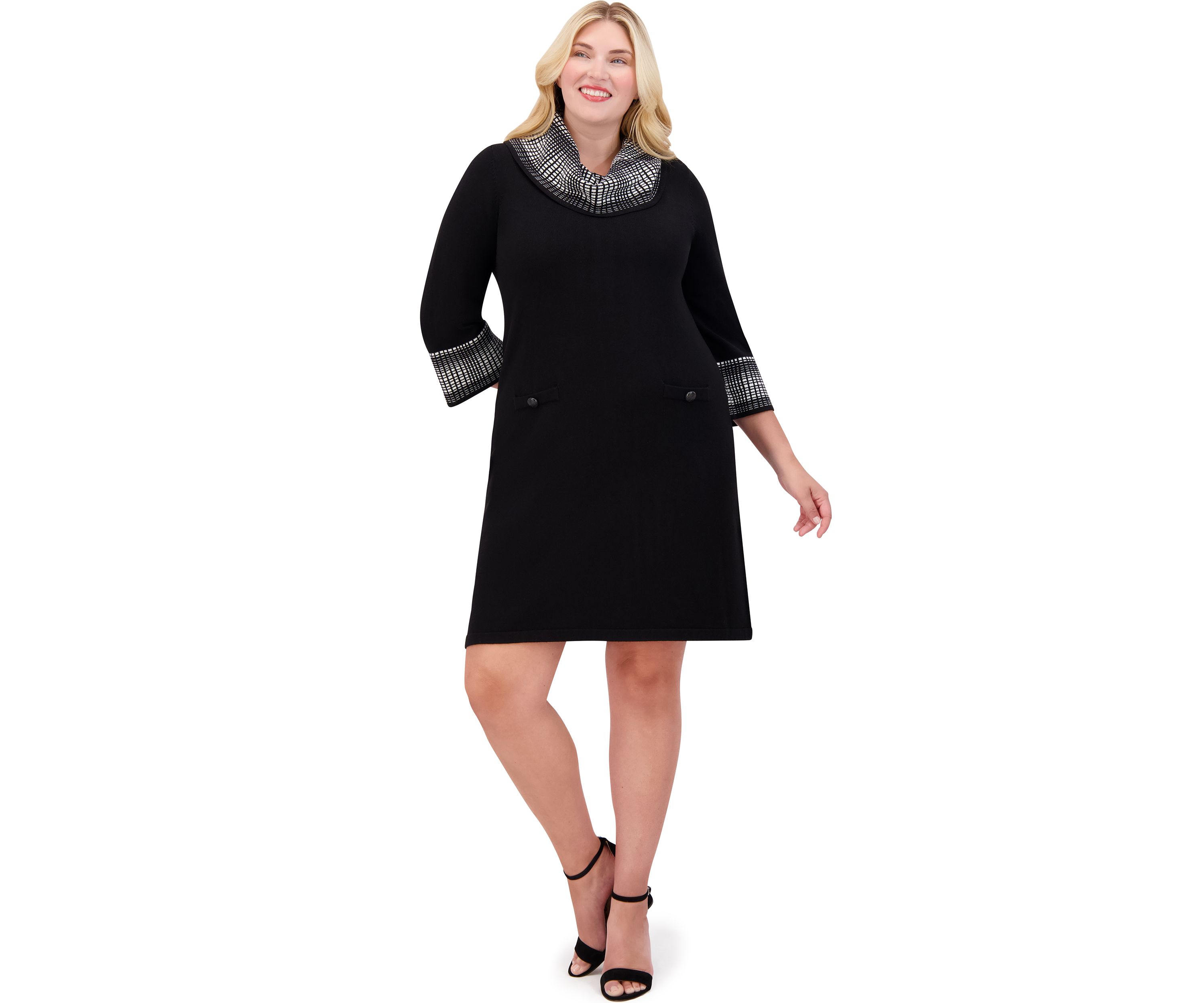 Plus Size Turtleneck Sweater Knit A-Line Dress