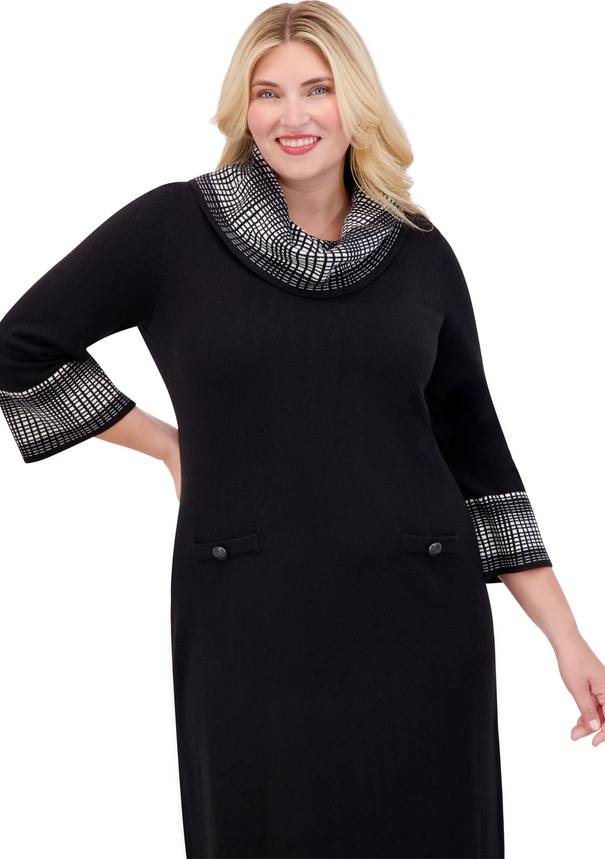 Plus Size Turtleneck Sweater Knit A-Line Dress