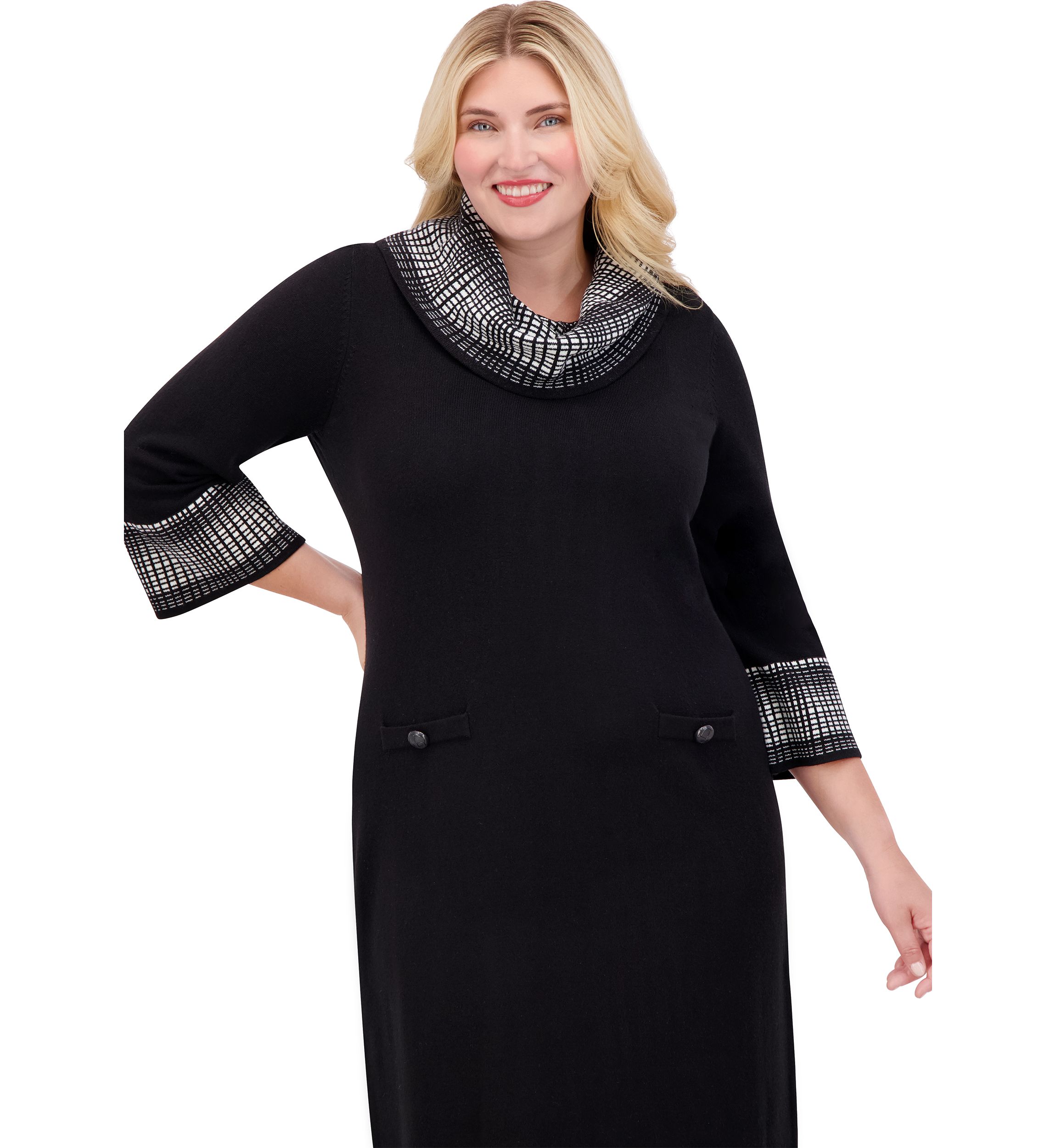 Plus Size Turtleneck Sweater Knit A-Line Dress