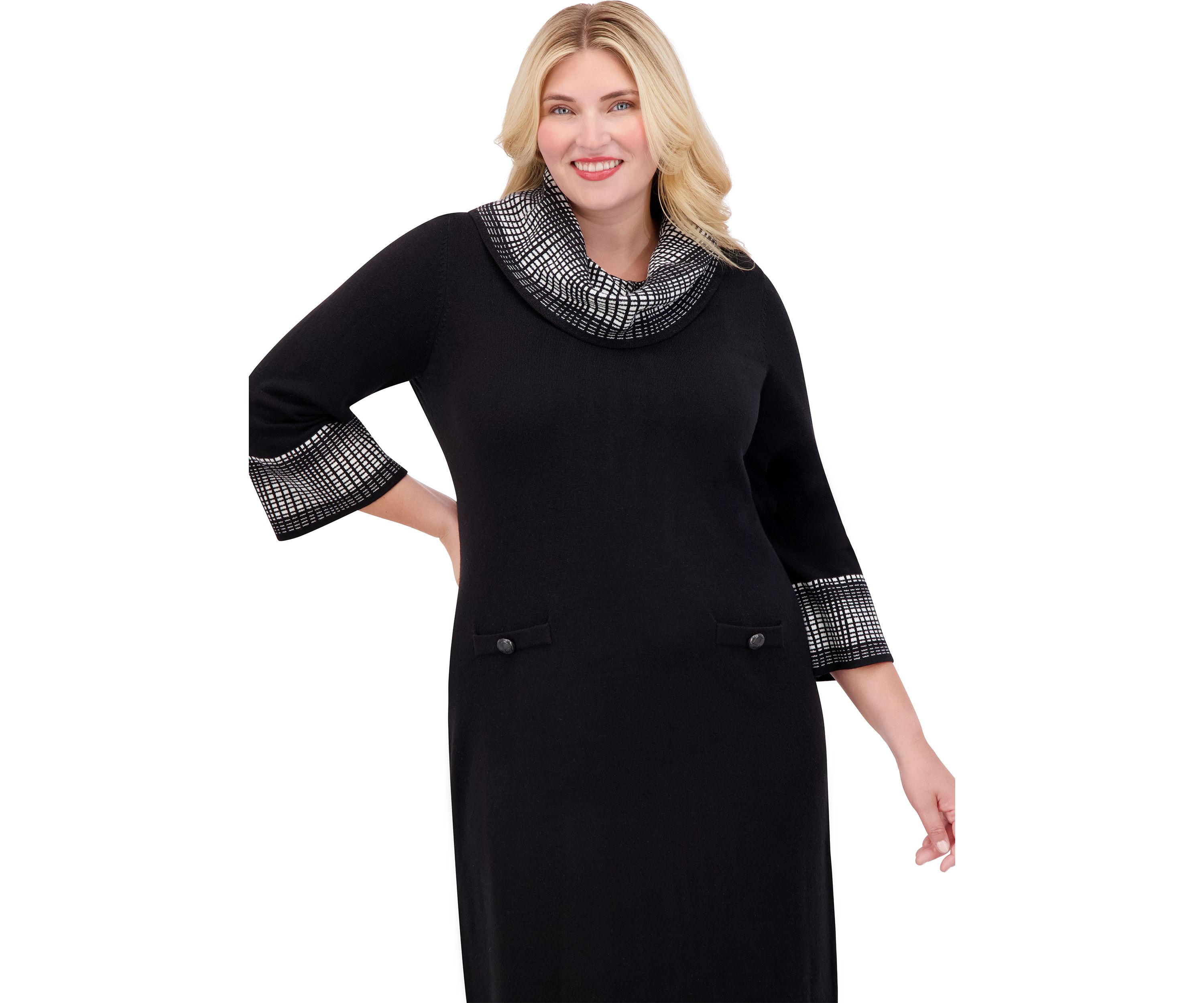 Plus Size Turtleneck Sweater Knit A-Line Dress
