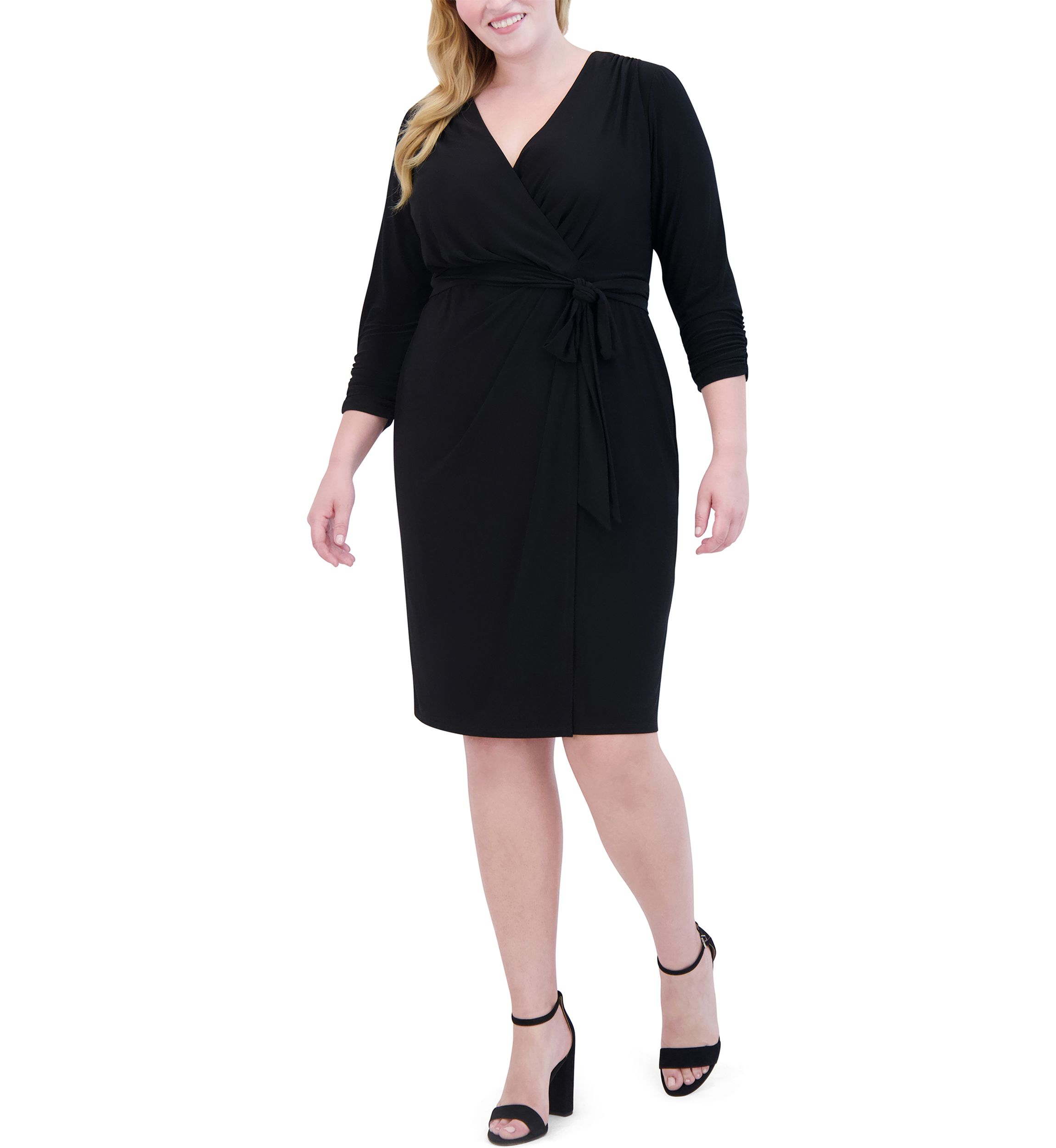Plus Size Solid Wrap Sheath Dress
