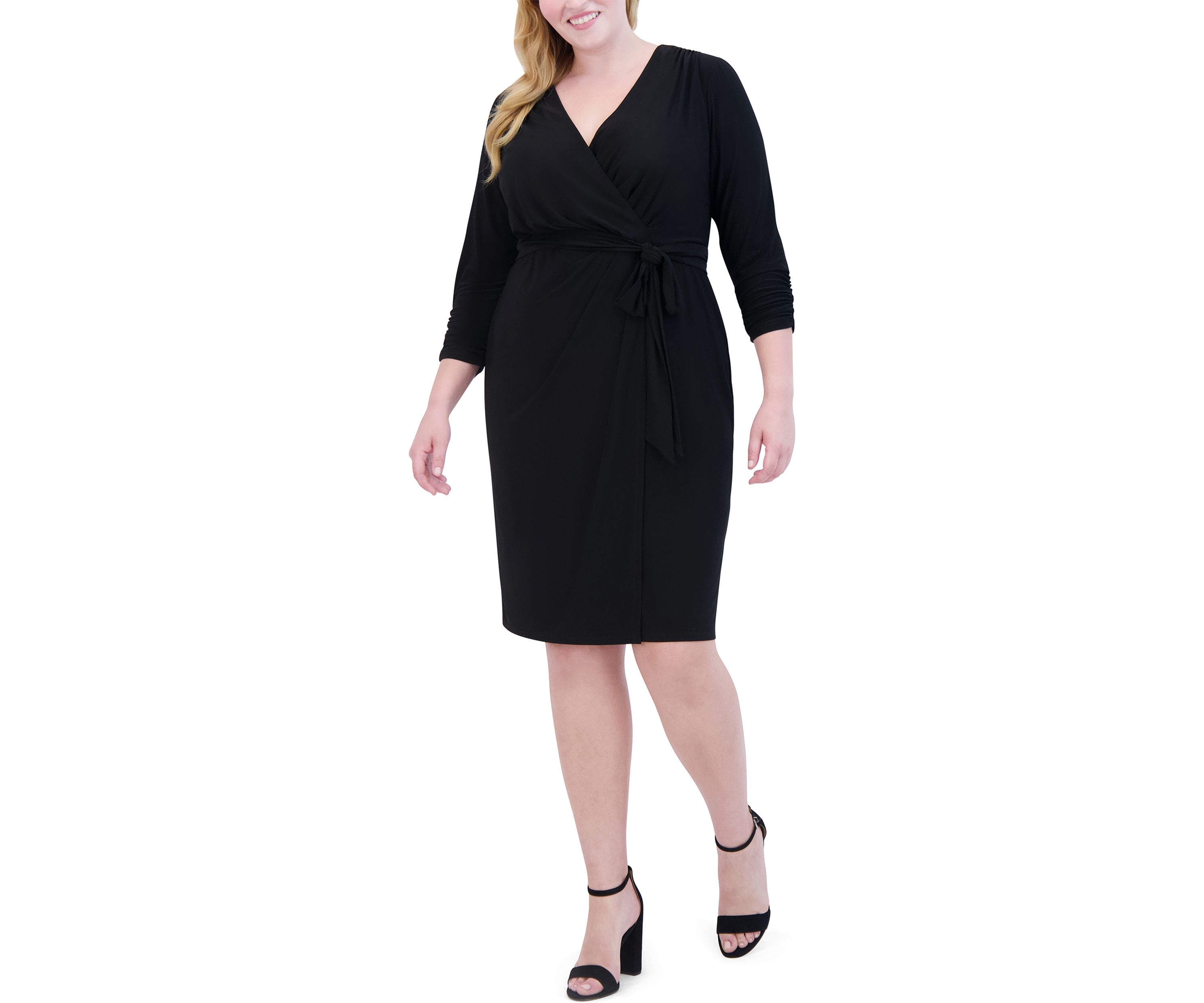 Plus Size Solid Wrap Sheath Dress
