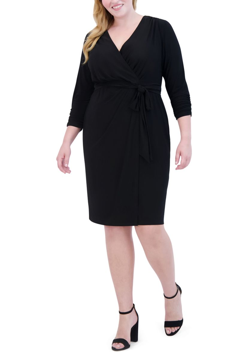 Plus Size Solid Wrap Sheath Dress