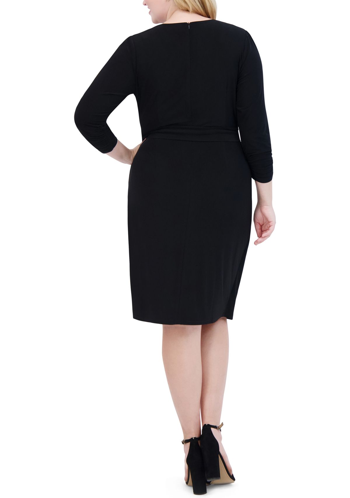 Plus Size Solid Wrap Sheath Dress