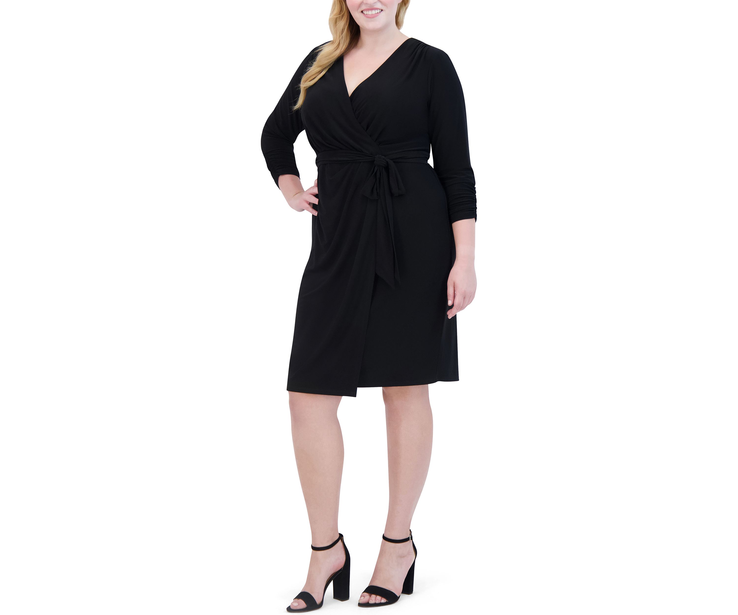 Plus Size Solid Wrap Sheath Dress