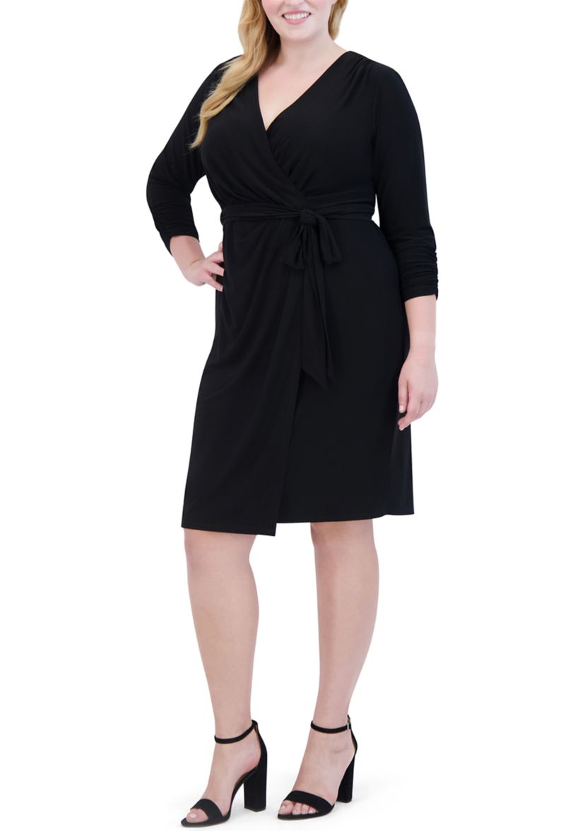 Plus Size Solid Wrap Sheath Dress