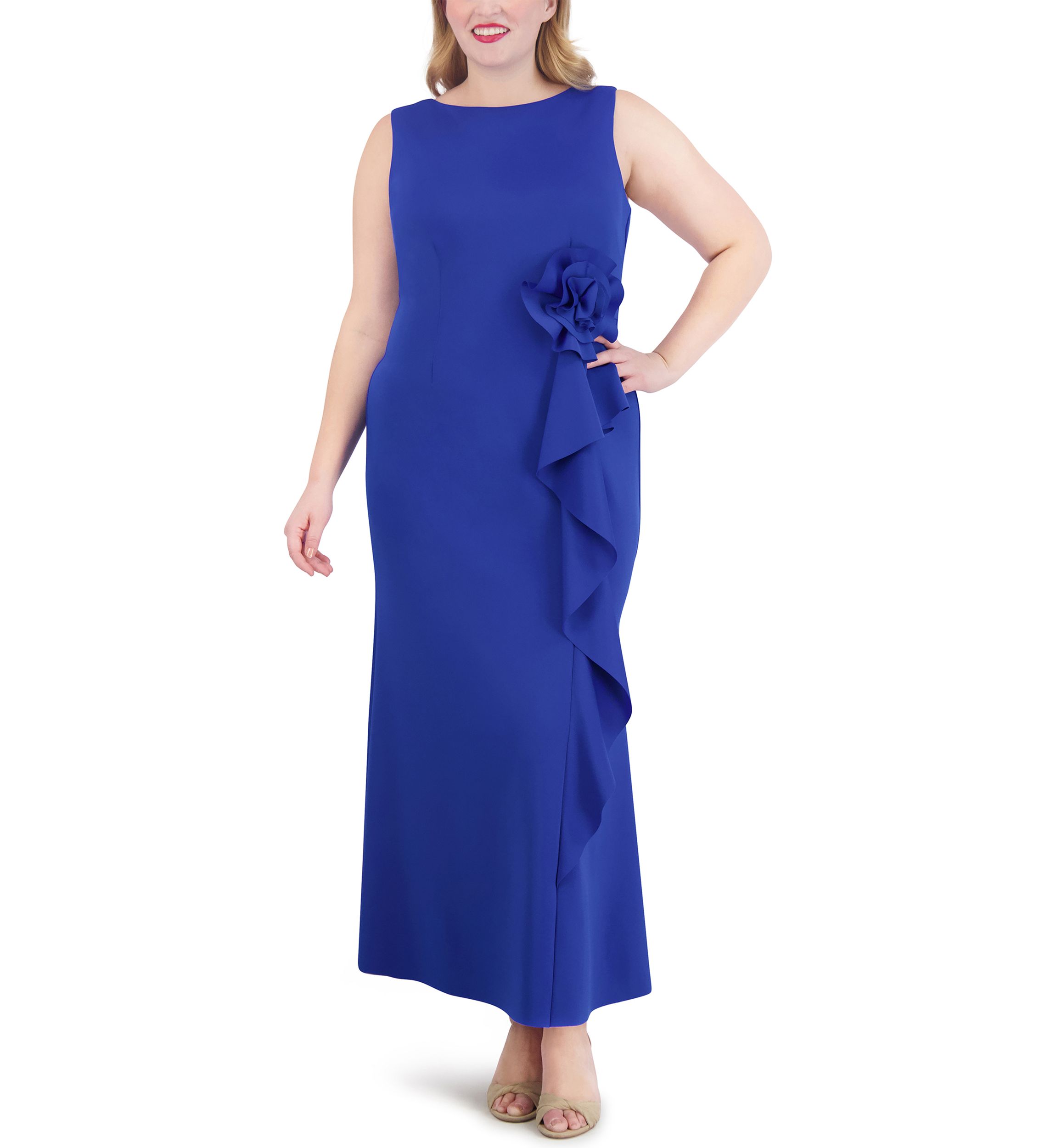 Plus Size Sleeveless Side Tie Solid Gown