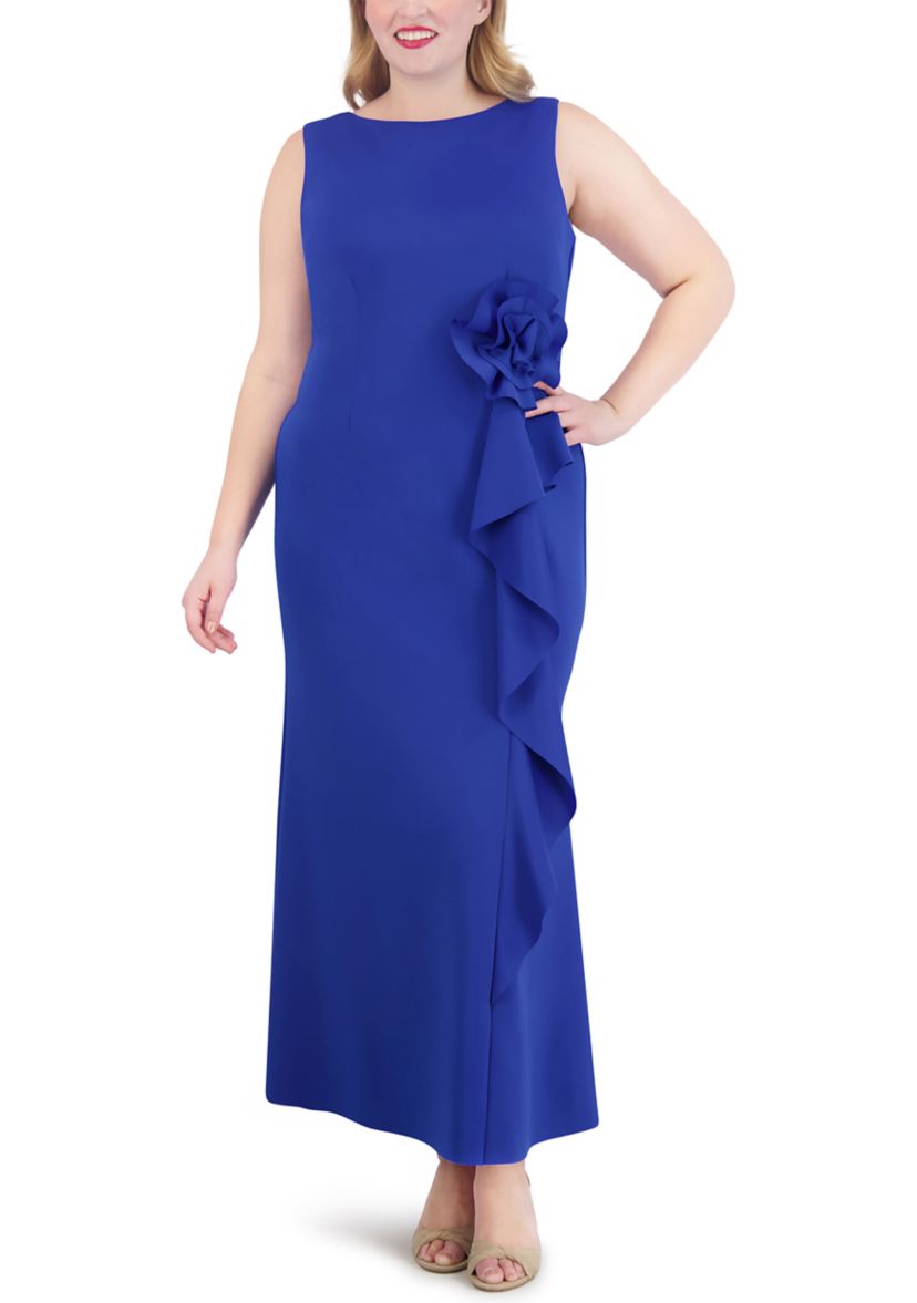 Plus Size Sleeveless Side Tie Solid Gown