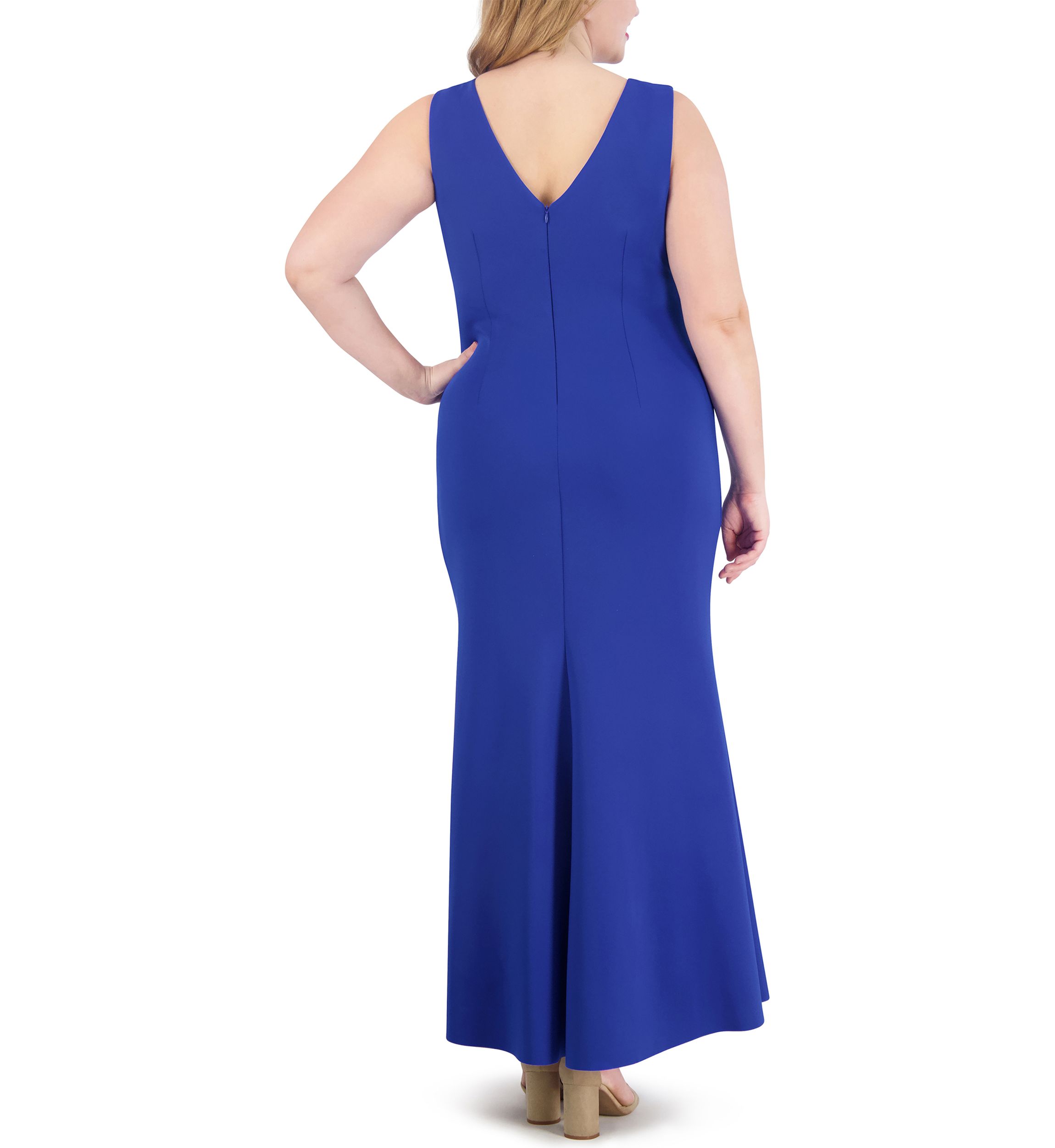 Plus Size Sleeveless Side Tie Solid Gown