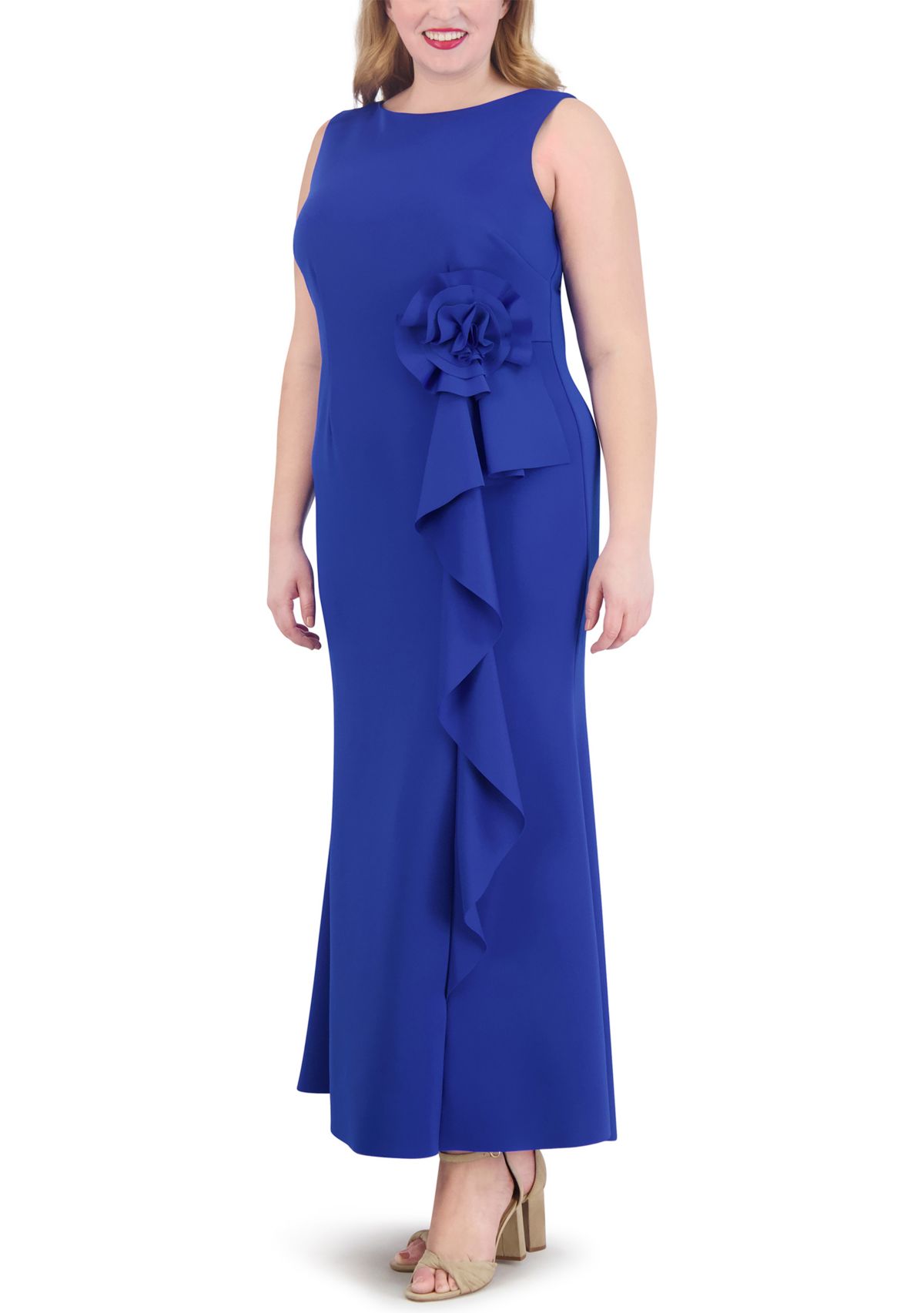 Plus Size Sleeveless Side Tie Solid Gown