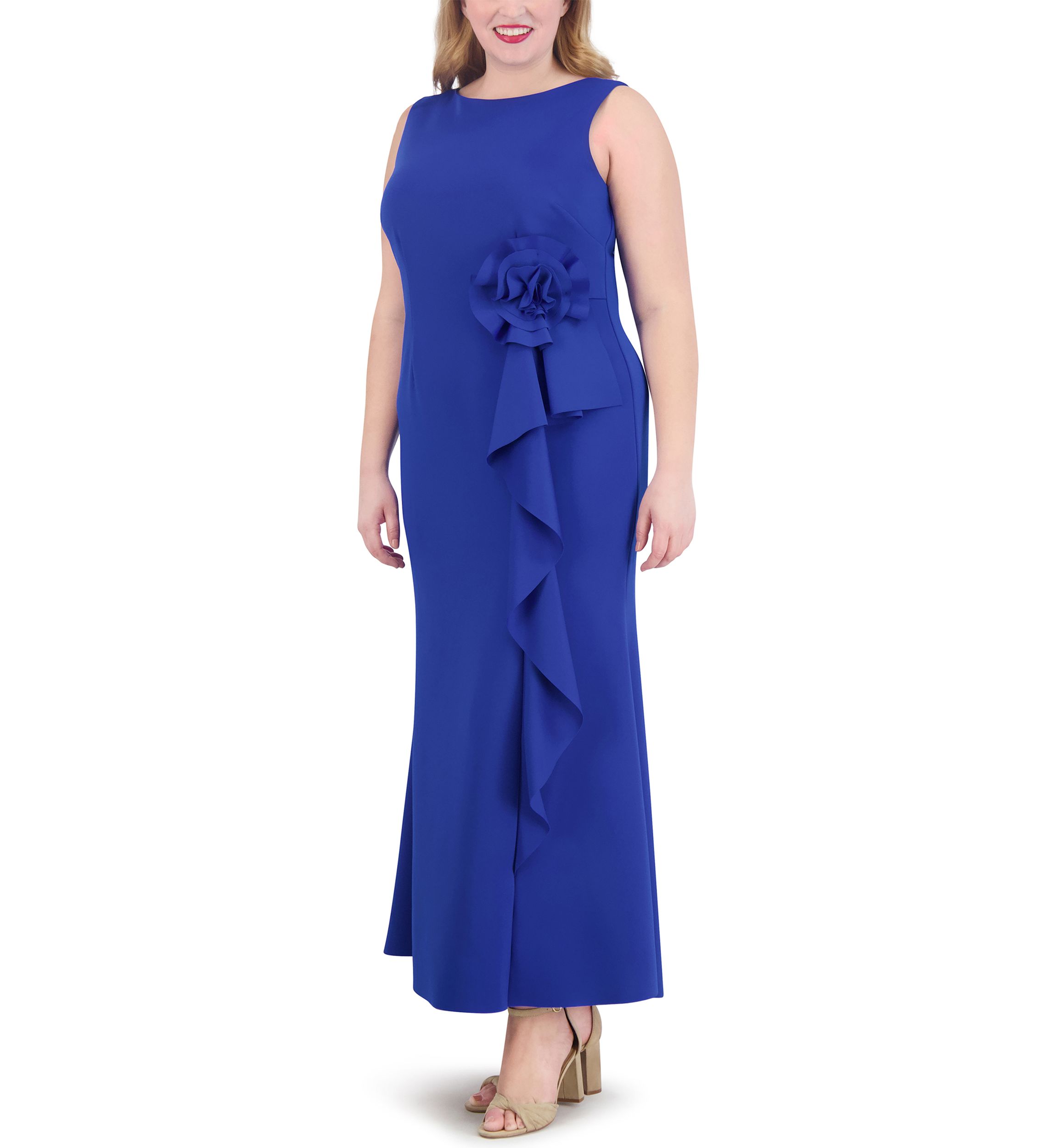 Plus Size Sleeveless Side Tie Solid Gown