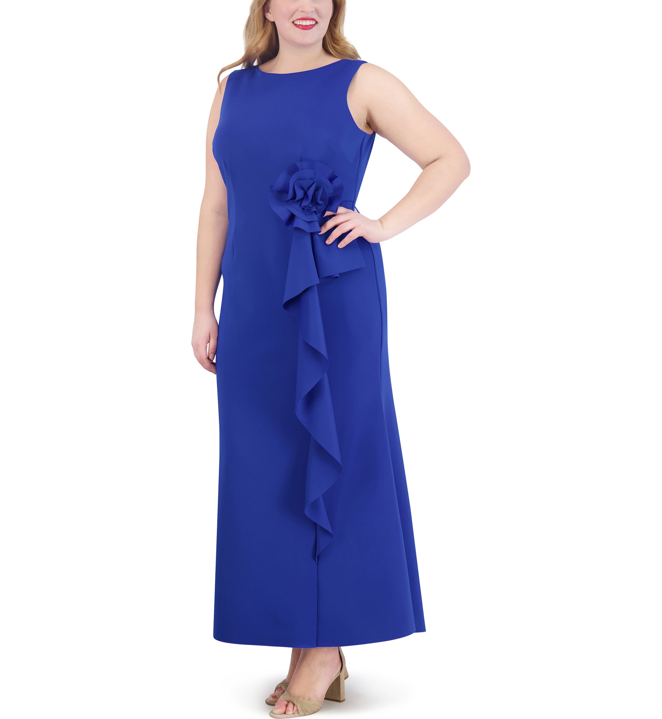 Plus Size Sleeveless Side Tie Solid Gown