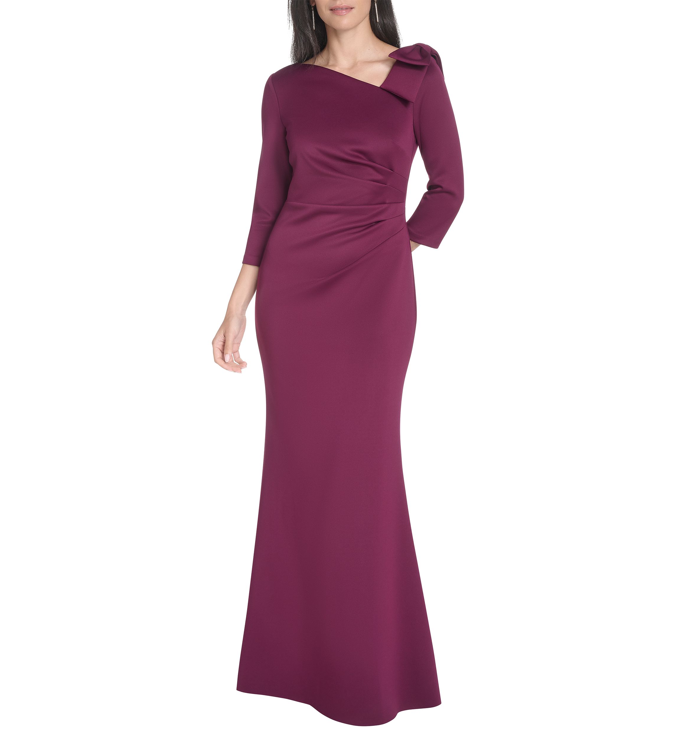 Womens Asymmetrical Neck Solid Scuba Slim Dress