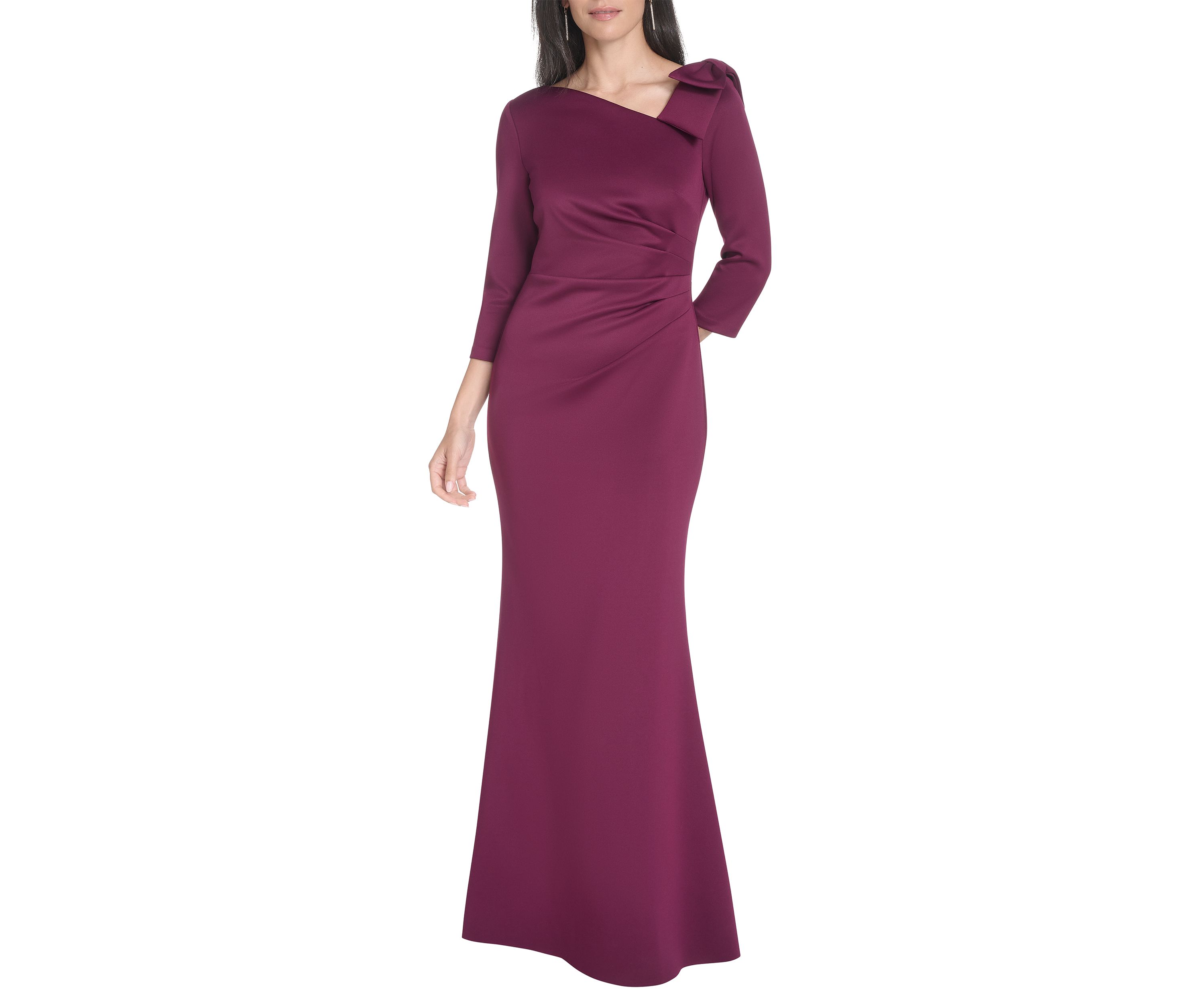 Womens Asymmetrical Neck Solid Scuba Slim Dress