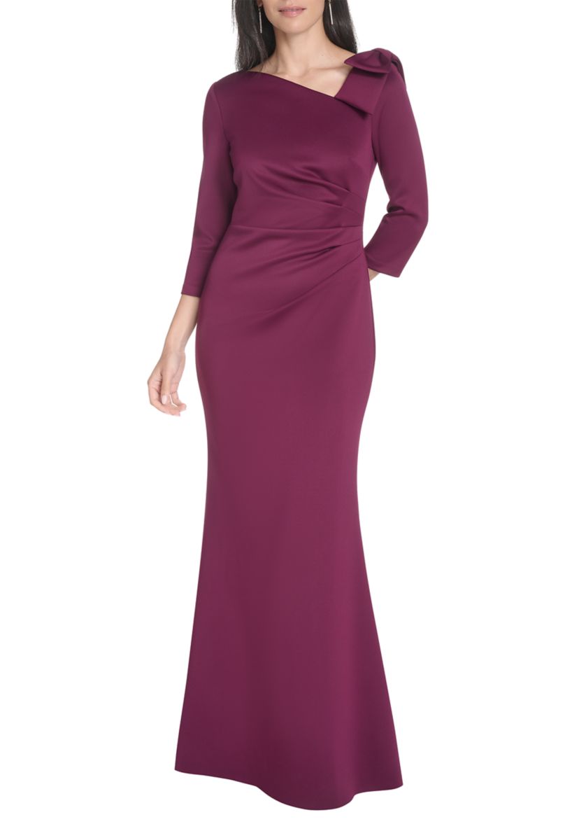 Womens Asymmetrical Neck Solid Scuba Slim Dress