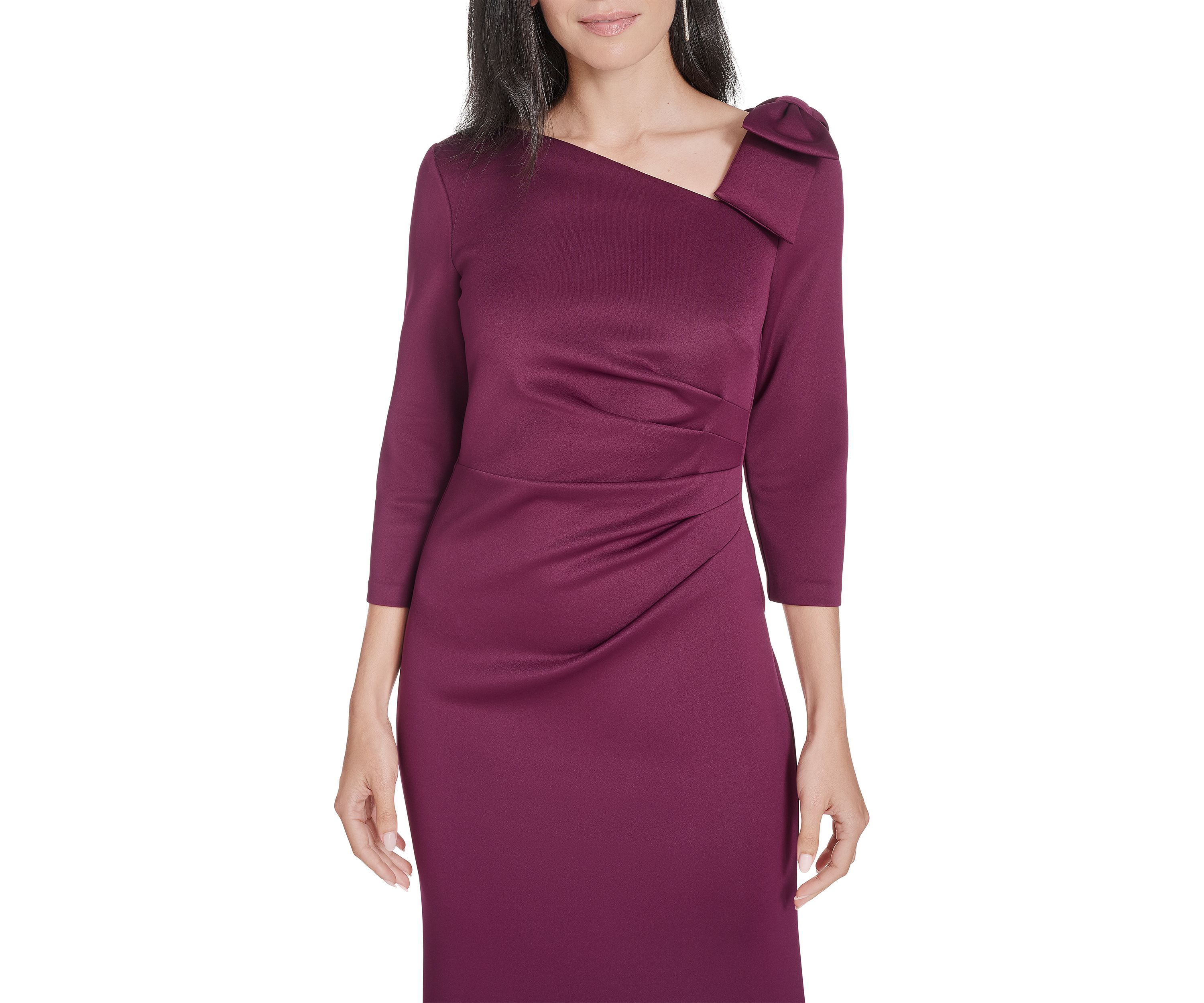 Womens Asymmetrical Neck Solid Scuba Slim Dress