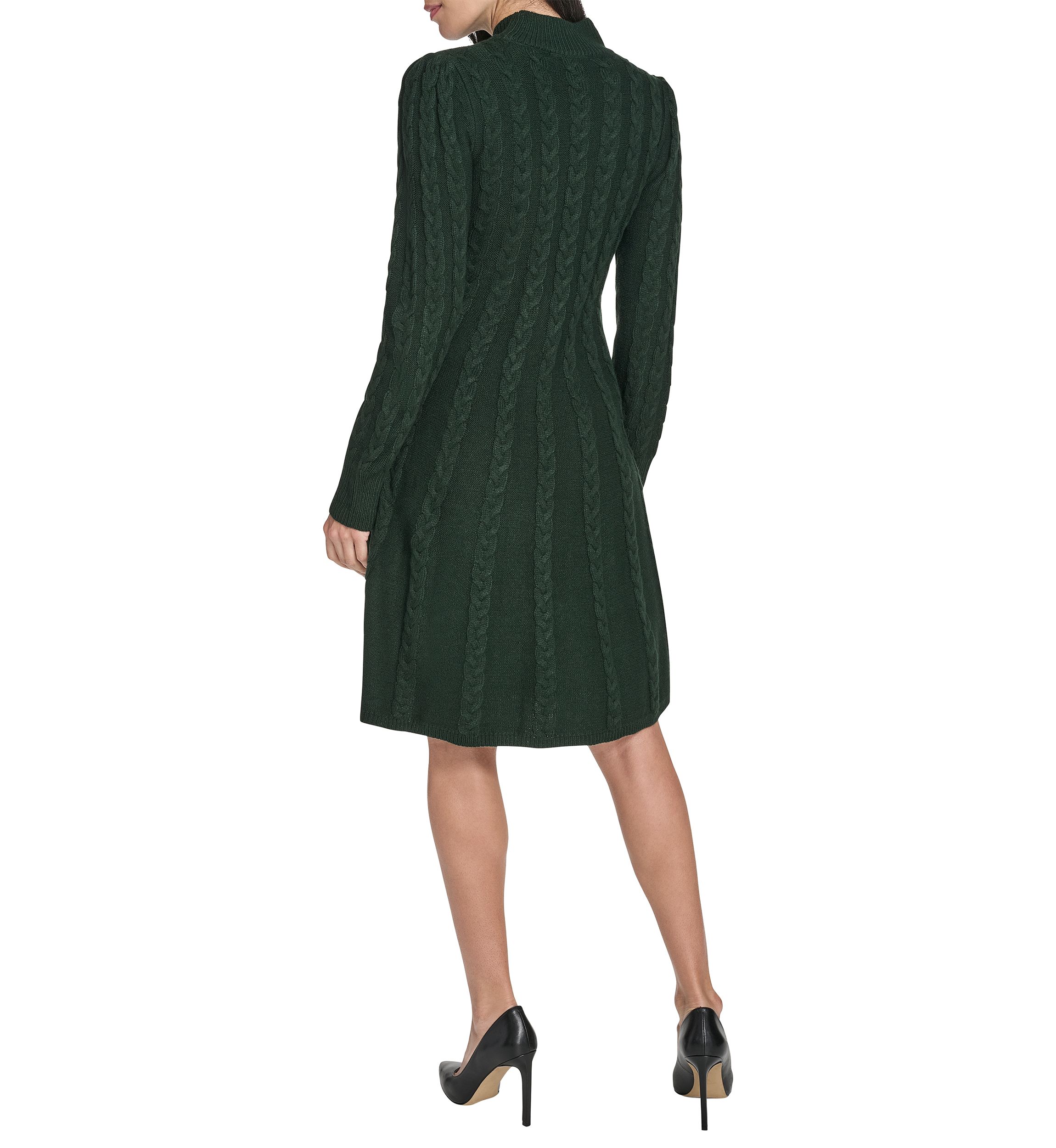 Womens Long Sleeve Mock Neck Solid A-Line Sweater Dress