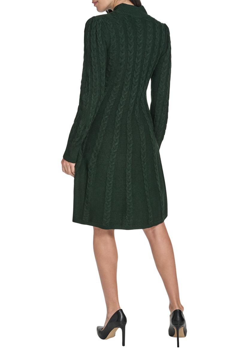 Womens Long Sleeve Mock Neck Solid A-Line Sweater Dress
