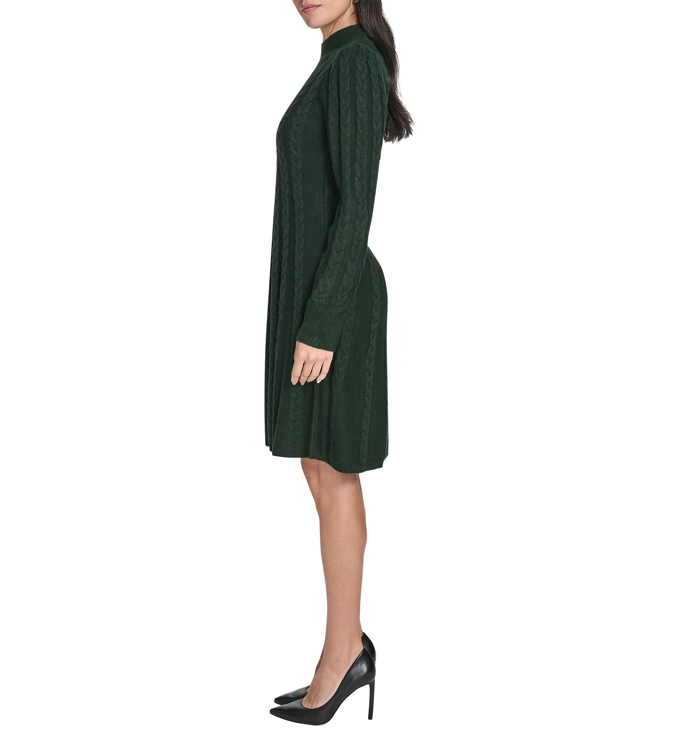 Womens Long Sleeve Mock Neck Solid A-Line Sweater Dress
