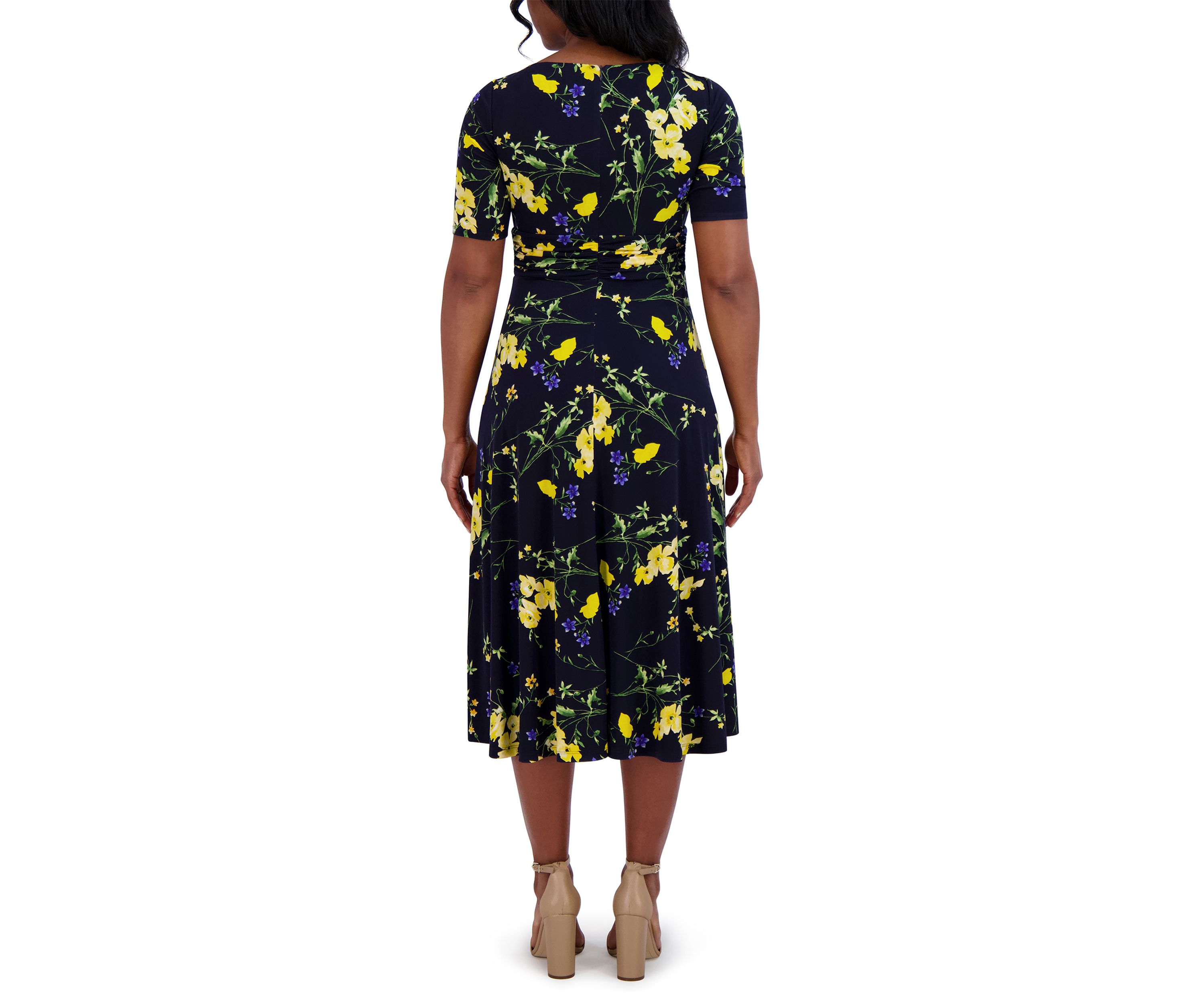 Womens Short Sleeve Boat Neck Floral Print Dress