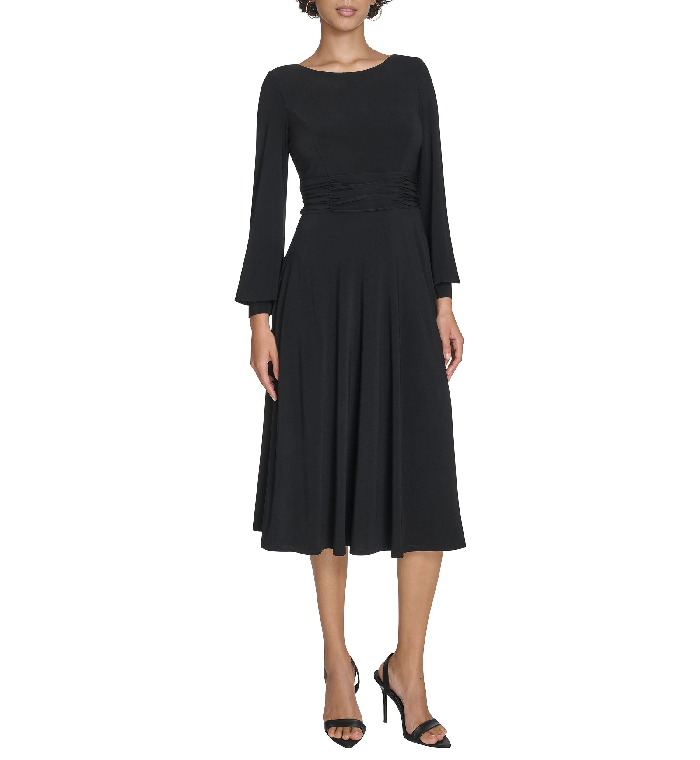 Womens Boat Neck Solid A-Line Dress