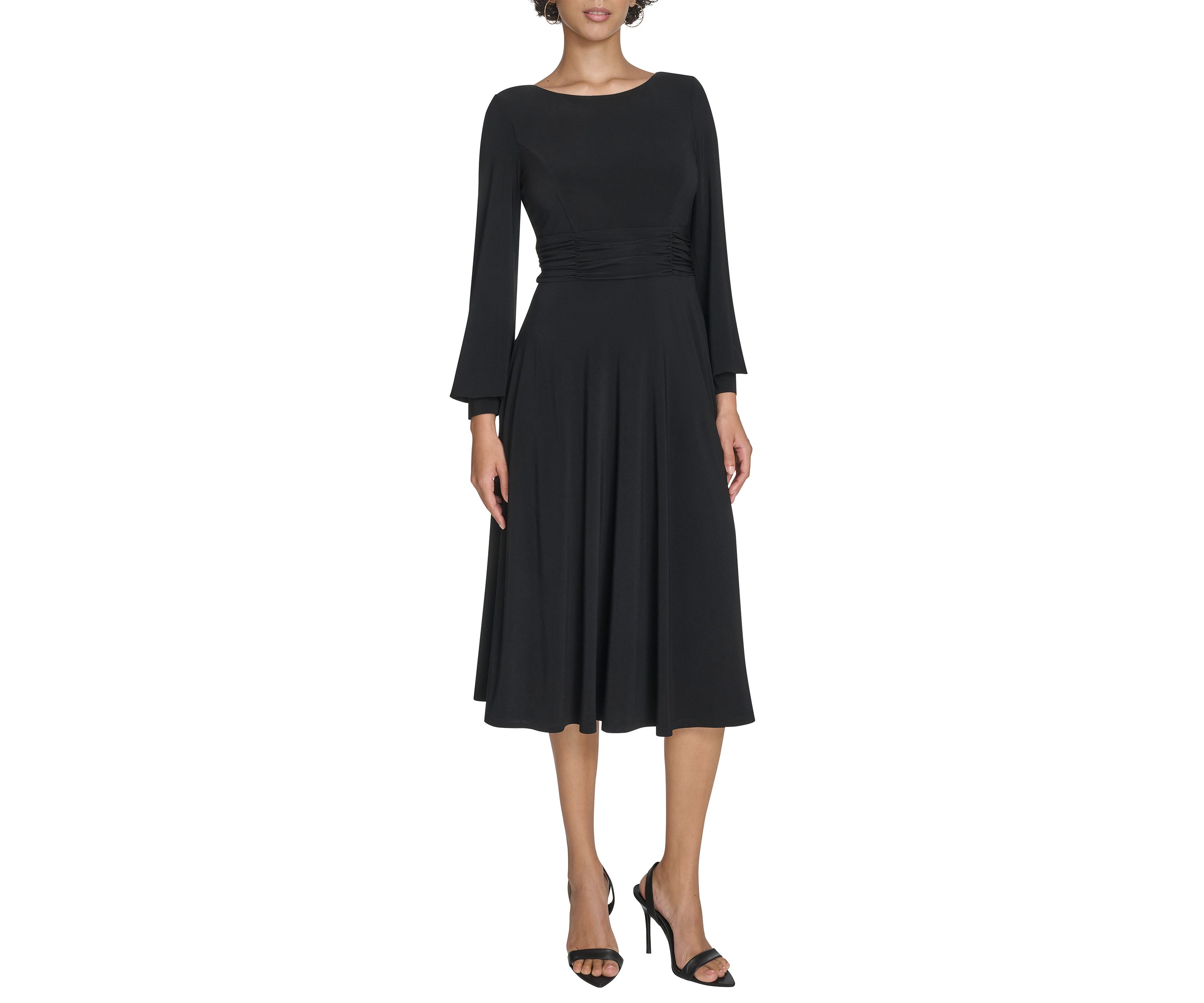Womens Boat Neck Solid A-Line Dress
