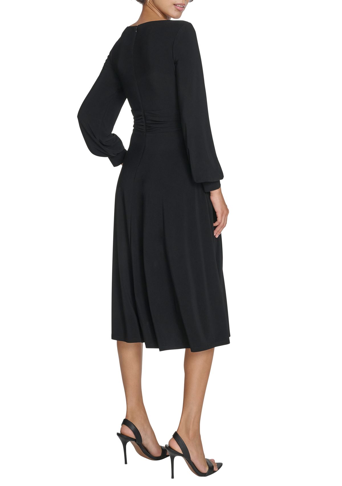 Womens Boat Neck Solid A-Line Dress
